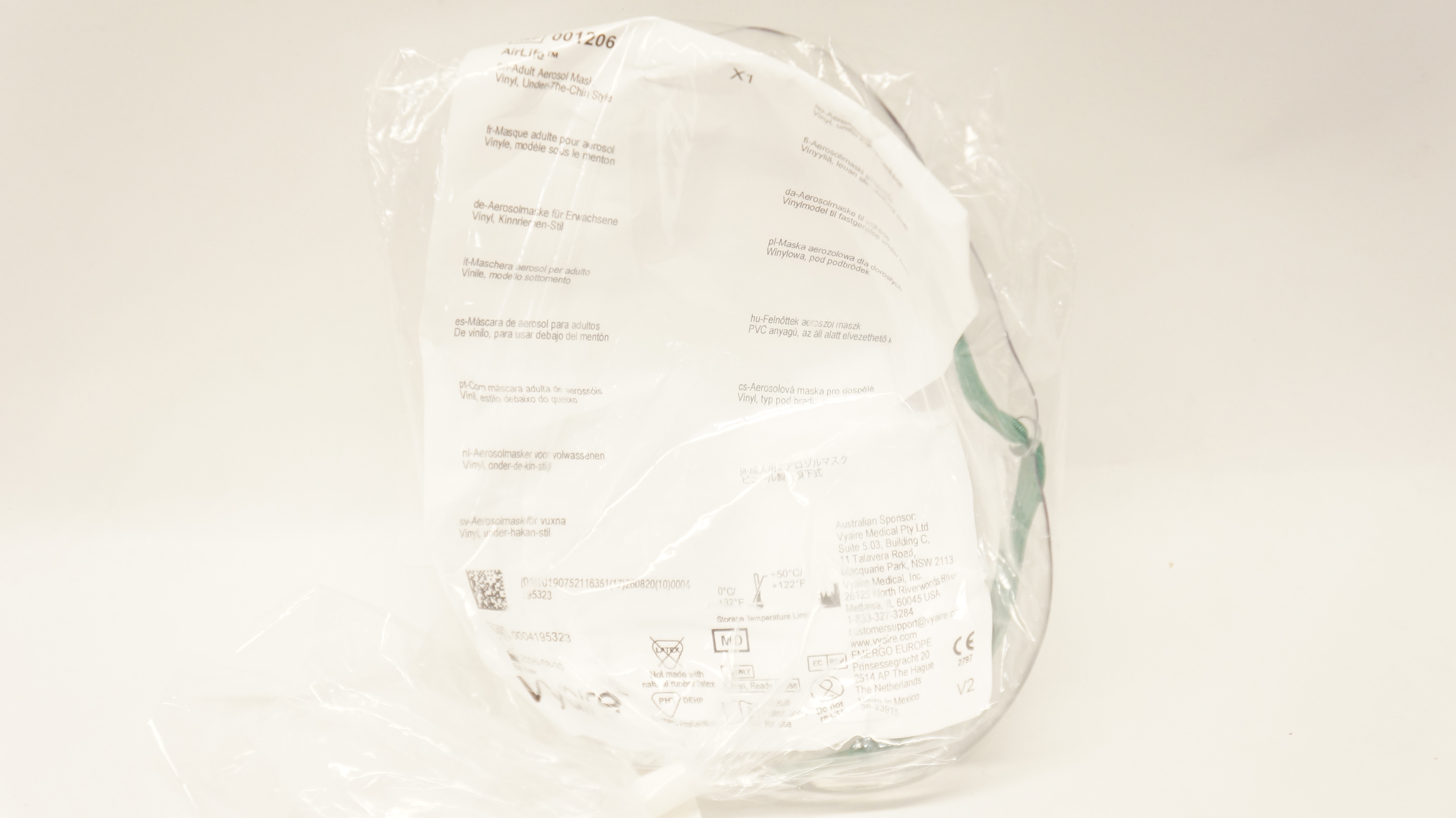 Vyaire 001206 AirLife Adult Aerosol Mask Vinyl Under-The-Chin Style