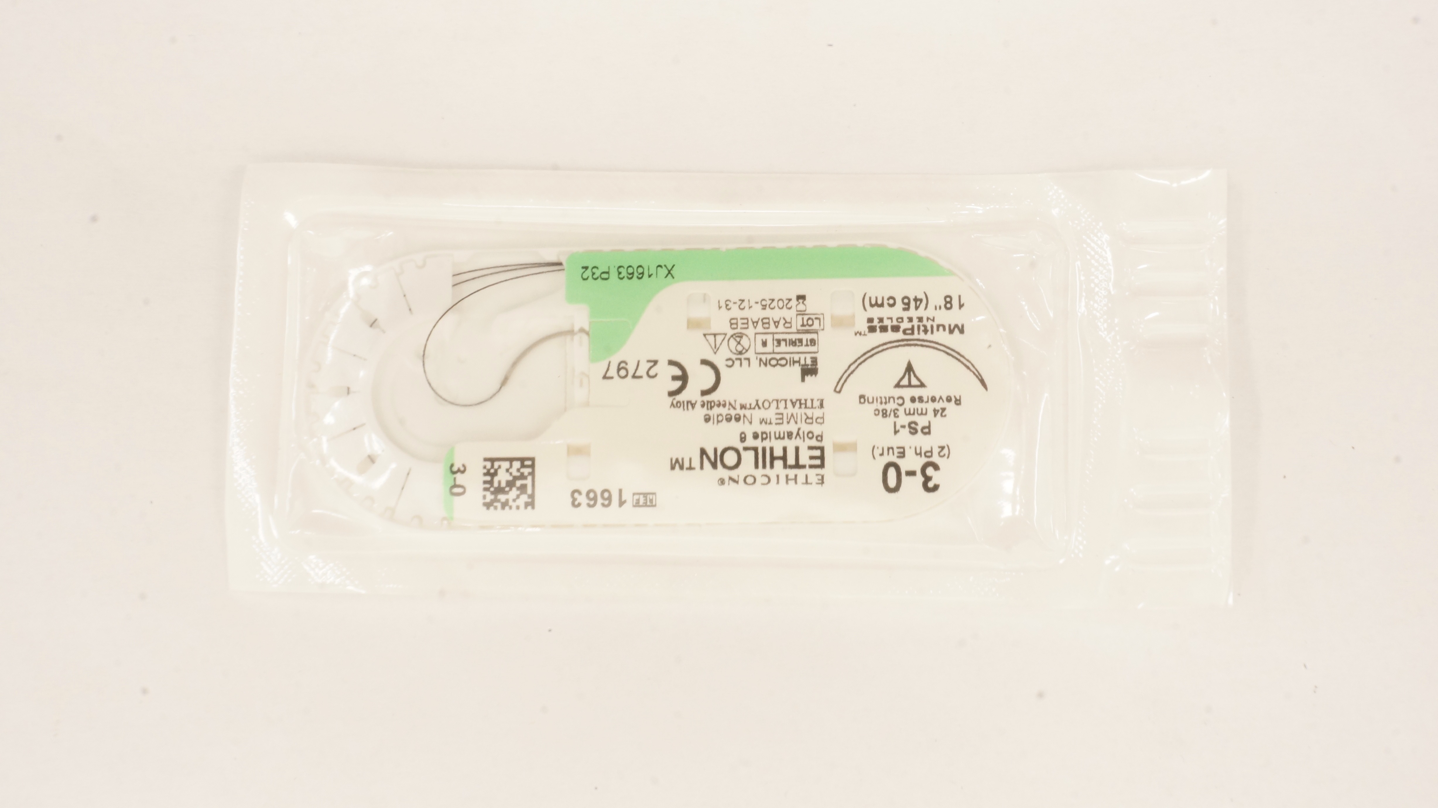 Ethicon 1663 3-0 Ethilon Polyamide 6 Stre PS-1 24mm 3/8c Reverse Cutting 18 inch