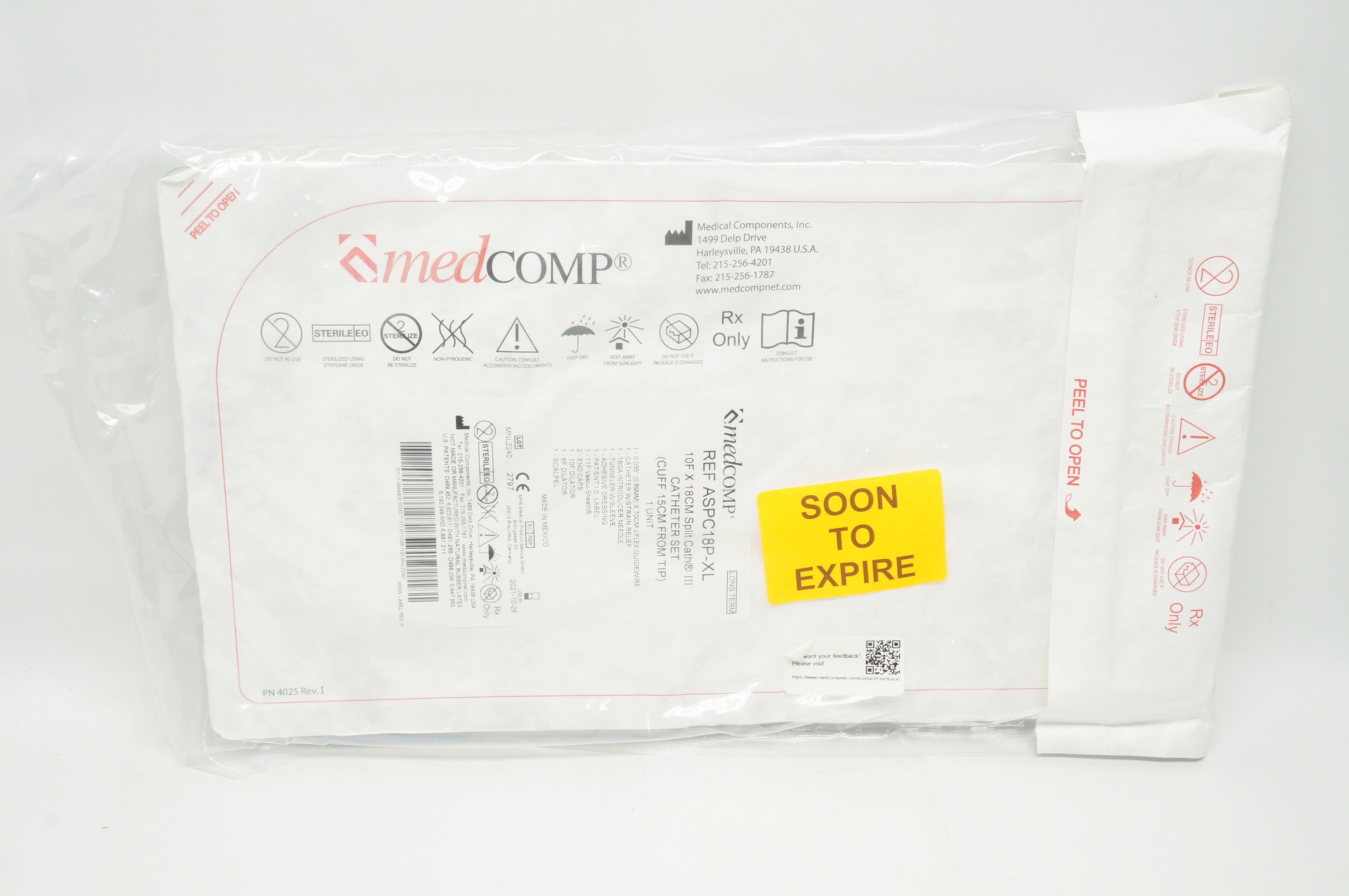 MedComp ASPC18P-XL Split Cath III Cath. Set 10F x 18cm