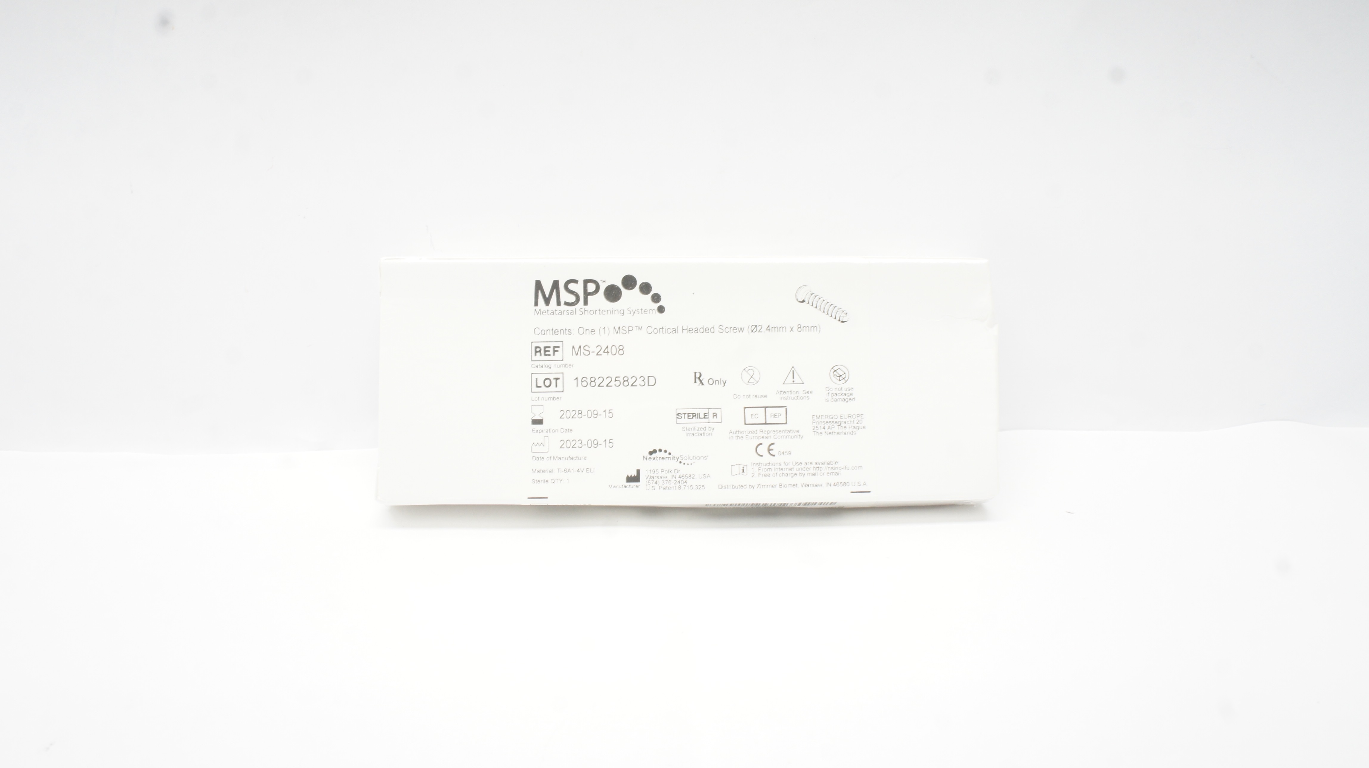 MSP MS-2408 Cortical Headed Screw 2.4mmx 8mm
