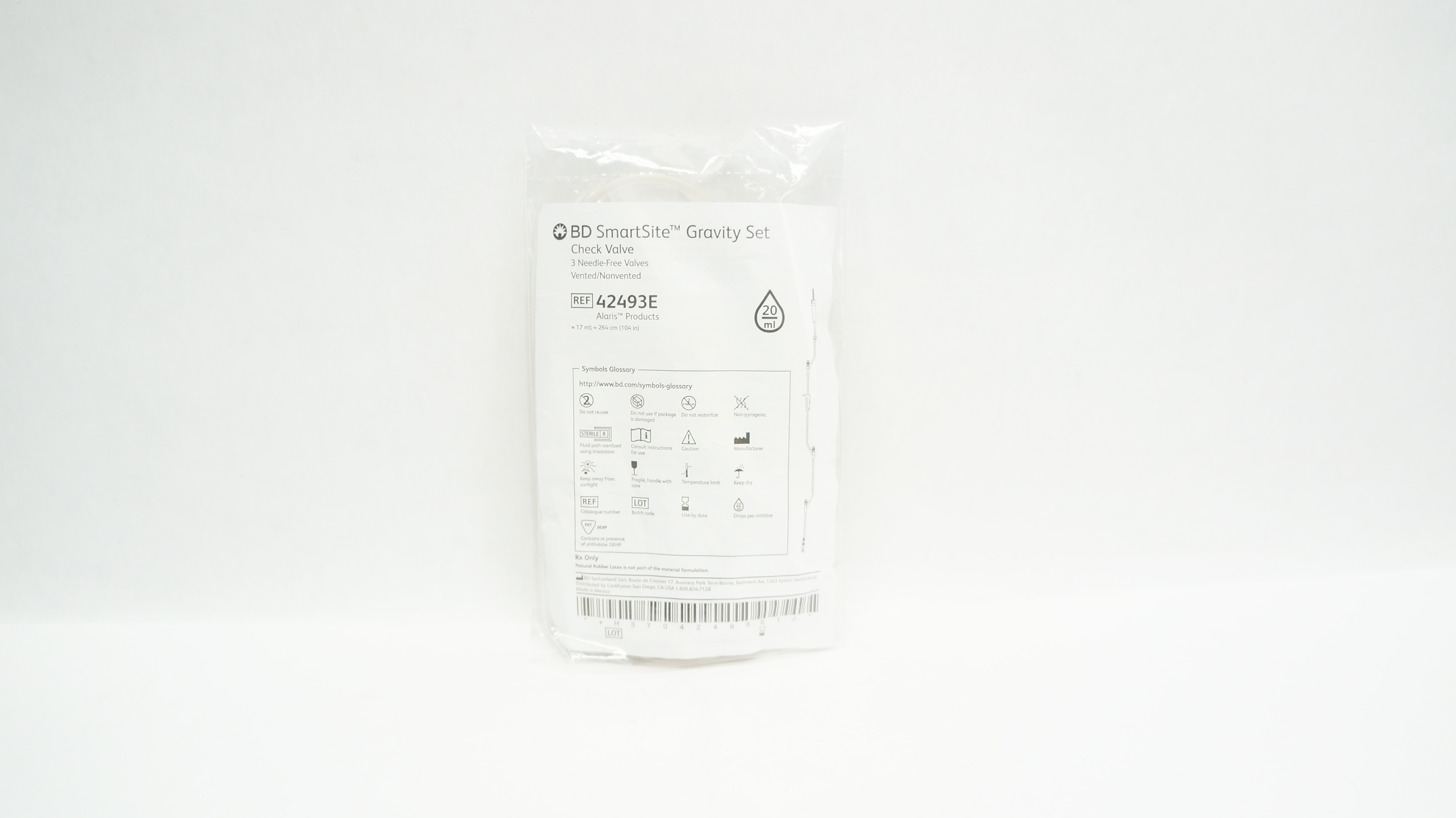 BD 42493E Alaris SmartSite Gravity Set 20Drops/ml, 17ml x 104inch