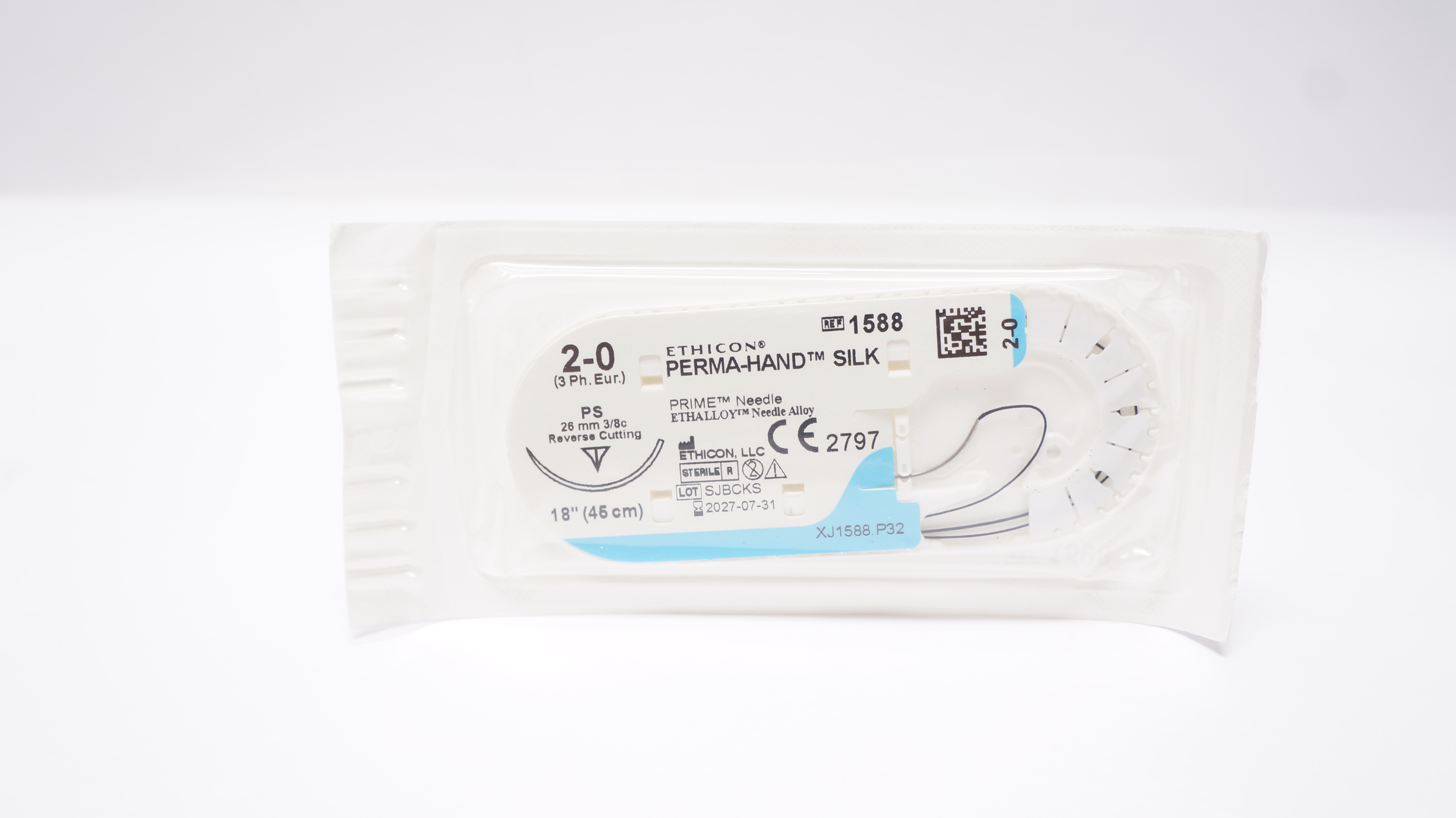 Ethicon 1588 2-0 PERMA-HAND SILK Stre PS 26mm 3/8c Reverse Cutting, 18inch