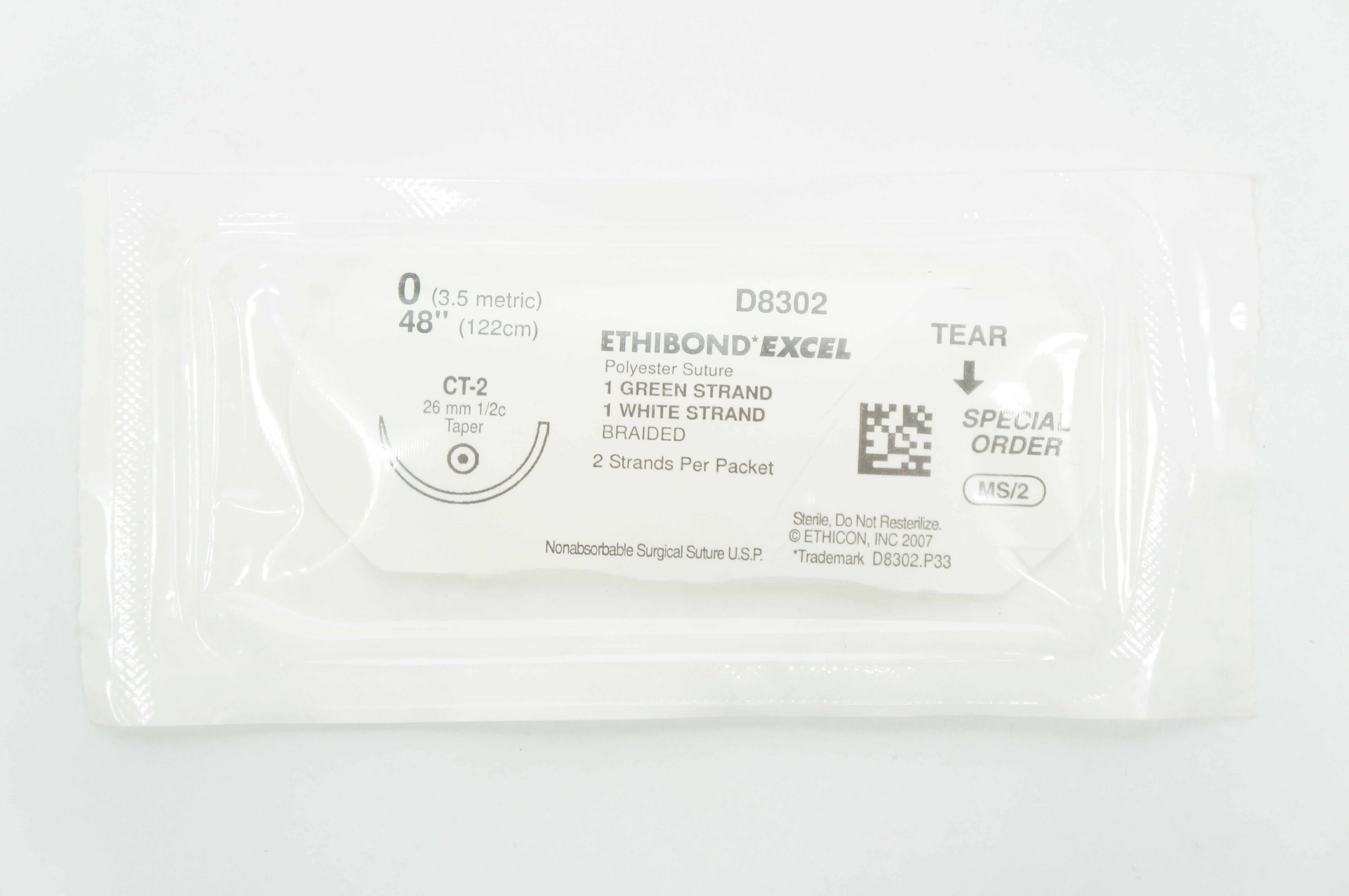 Ethicon D8302 Polyester Stre. MS/2 Braided 0 48inch Taper 26mm
