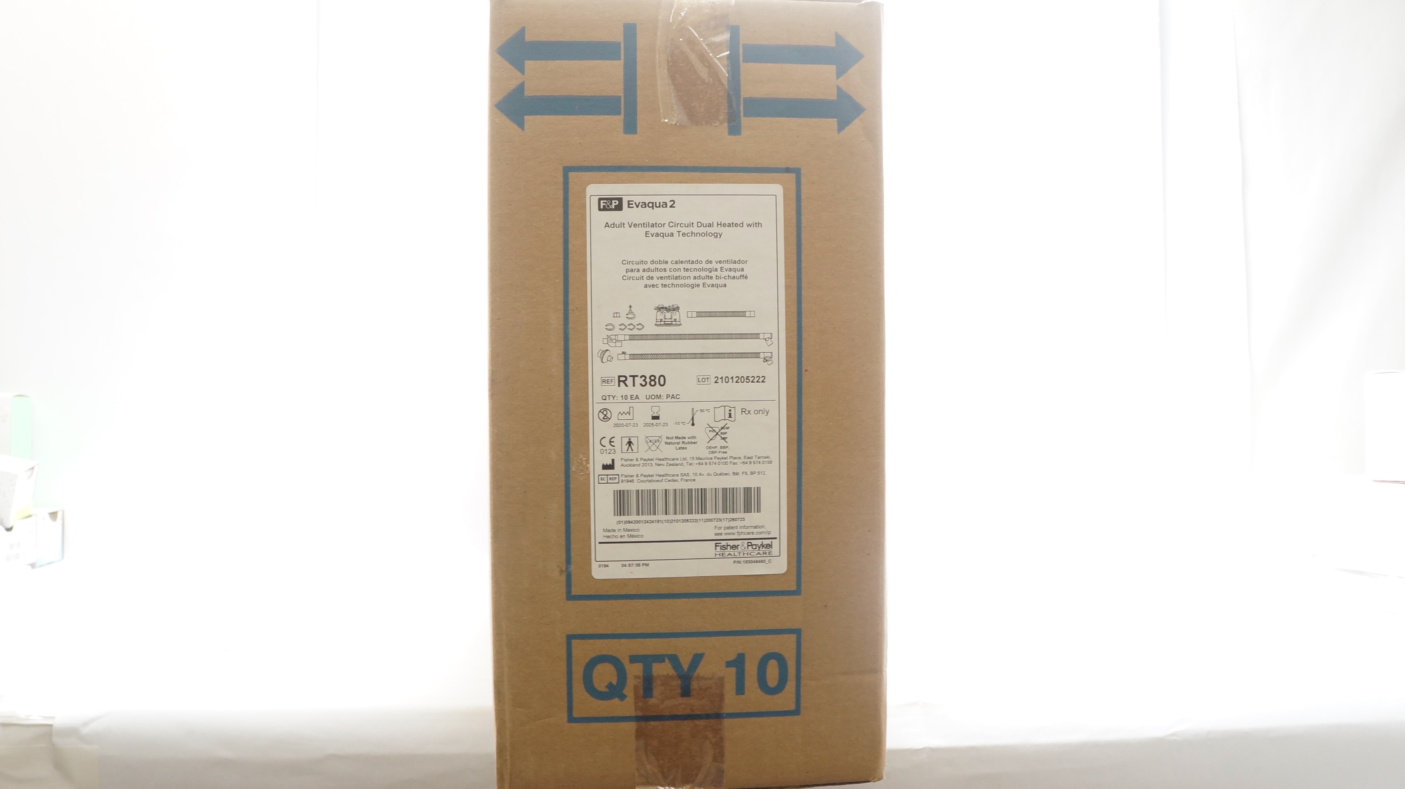 Fisher&Paykel RT380 Evaqua2 Adult Ventilator Circuit Dual Heated - Box of 10