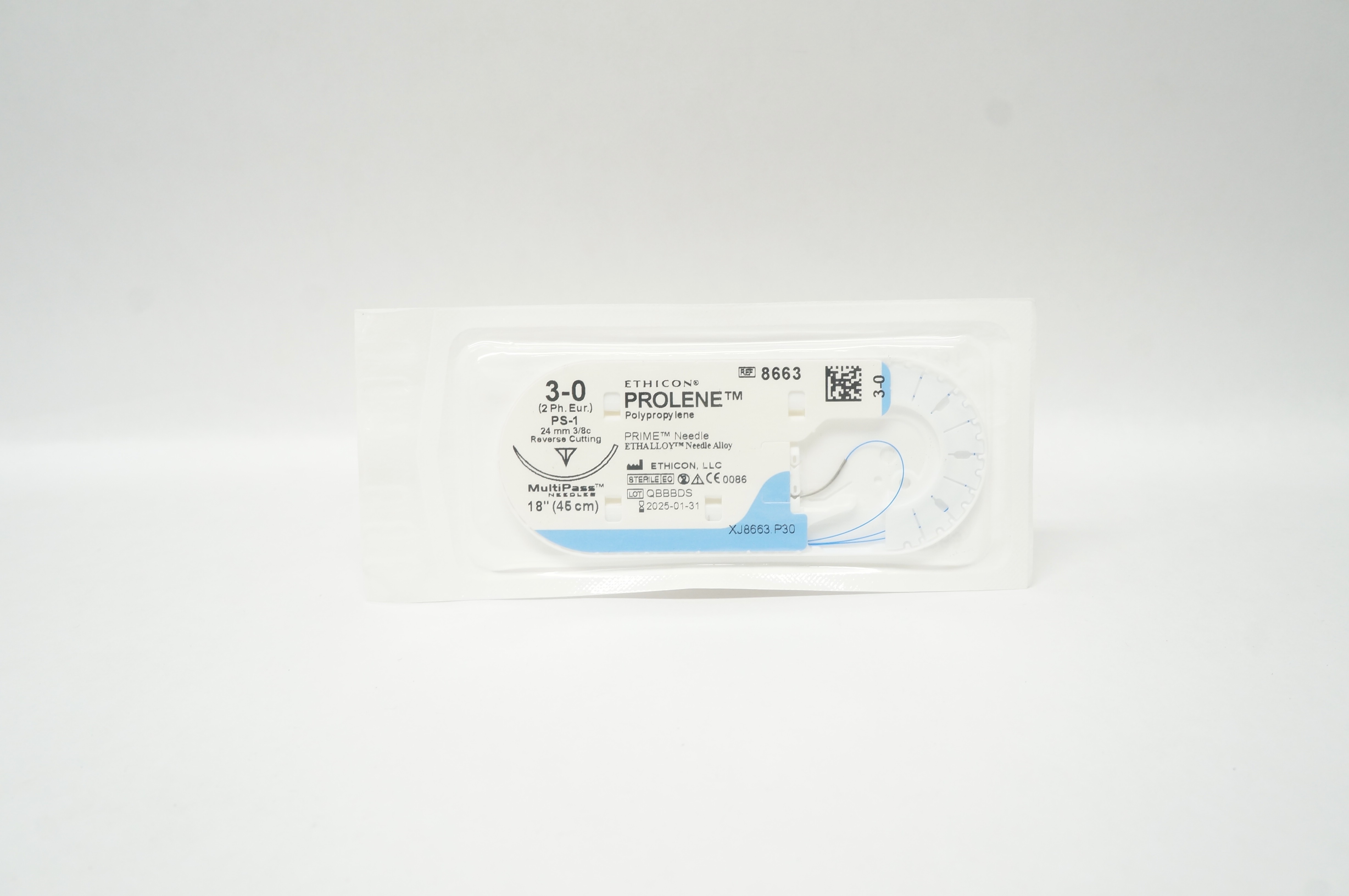 Ethicon 8663 3-0 Prolene Stre PS-1 24mm 3/8c Reverse Cutting, 18 inch