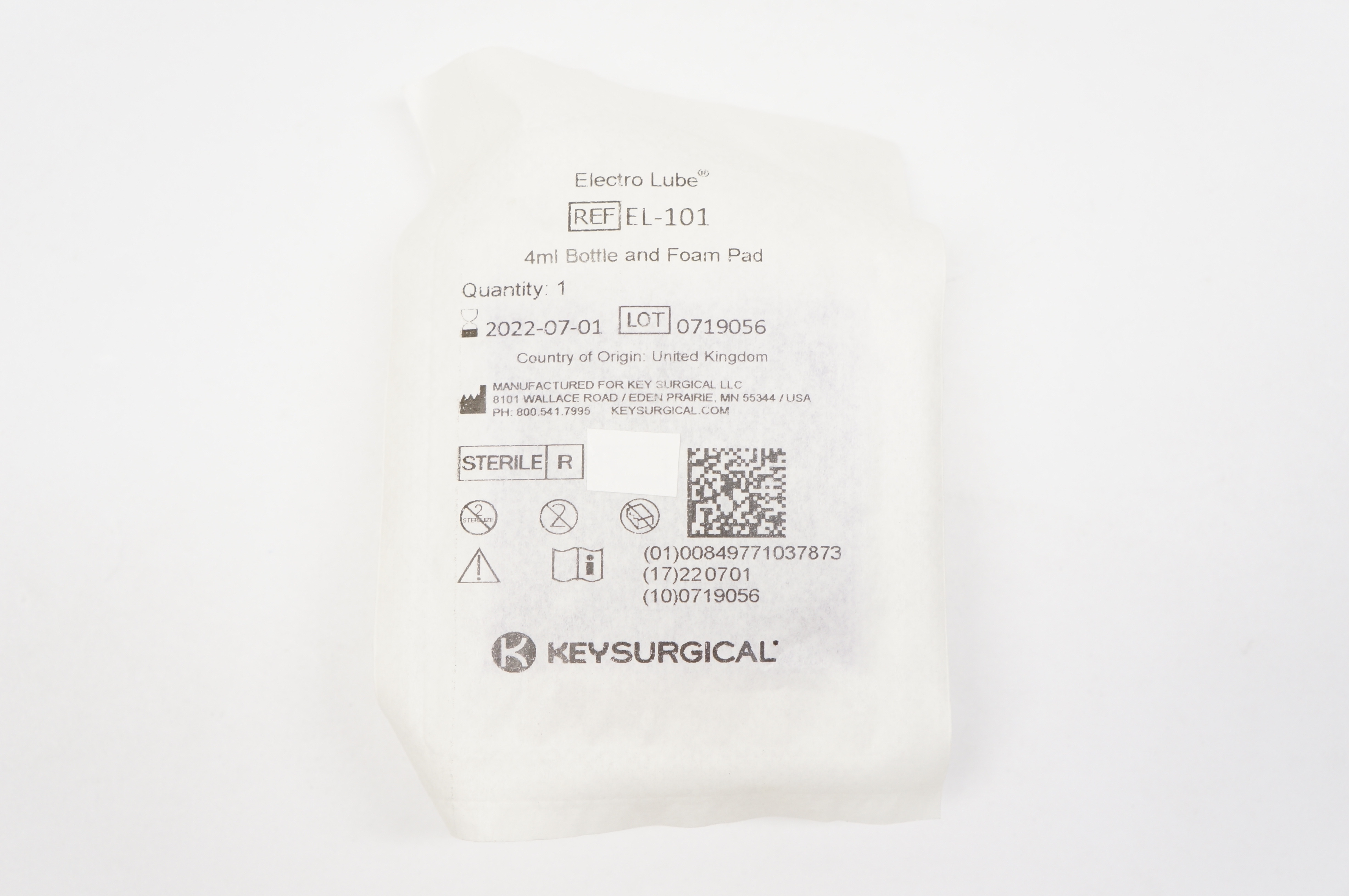 Key Surgical EL-101 Electro Lube 4ml Bottle and Foam Pad