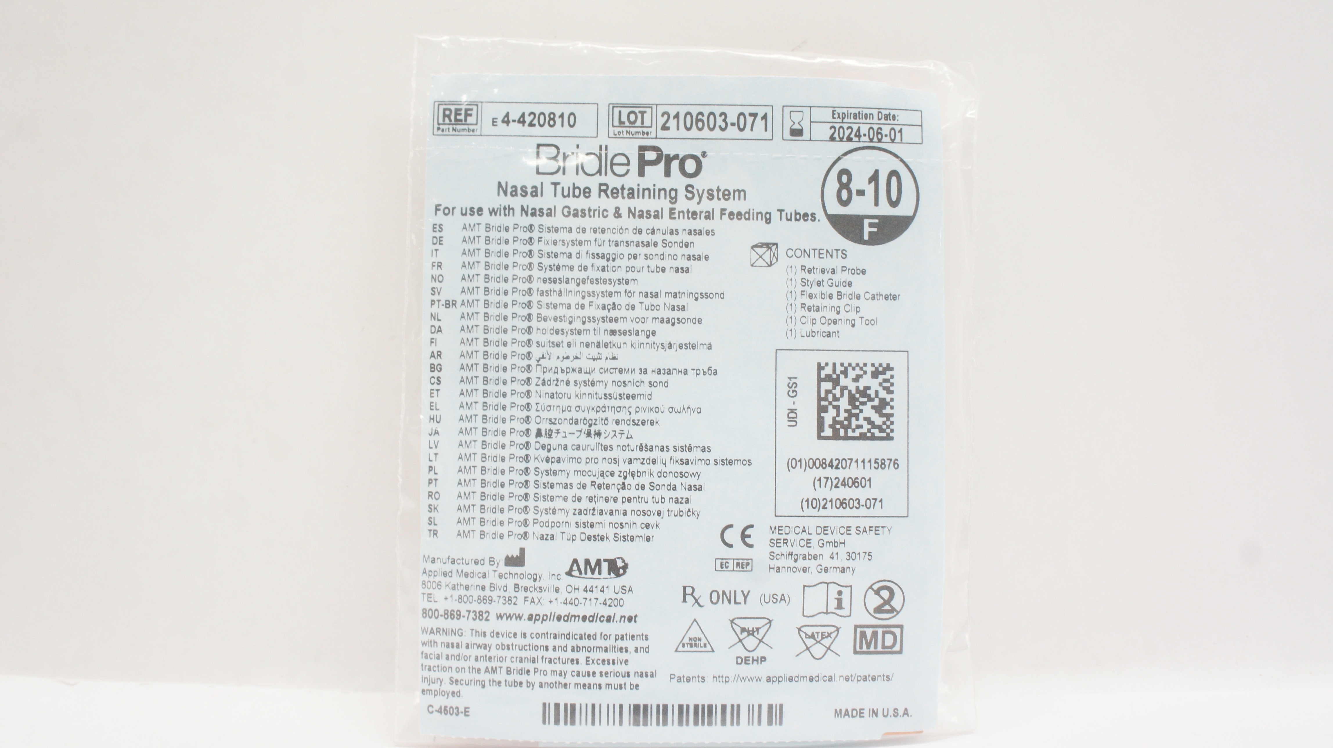 Applied Medical E4-420810 Bridle Pro Nasal Tube Retaining System 8-10F