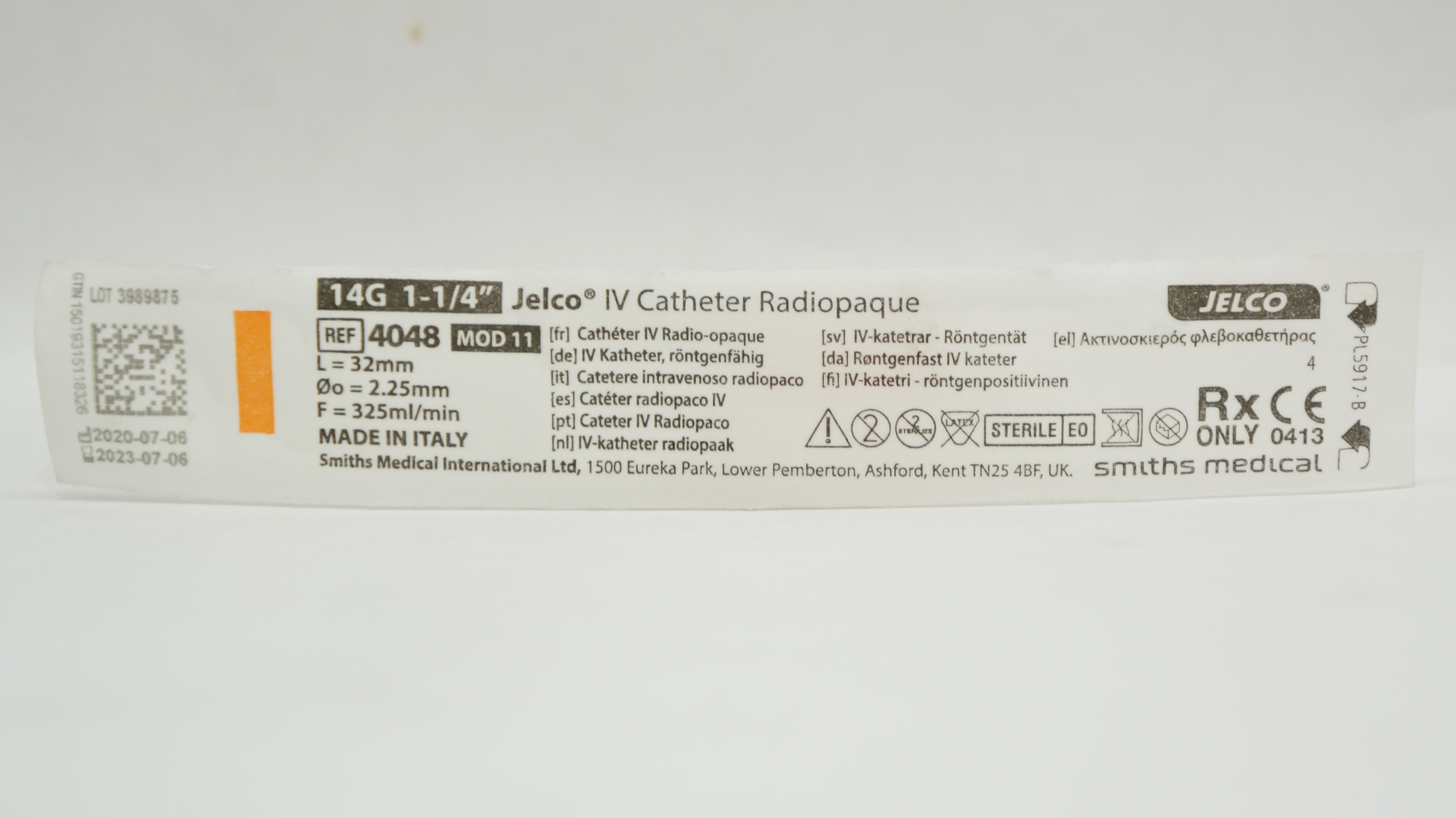 Smiths Medical 4048 Jelco IV Cath. Radiopaque Mod 11 14G 1-1/4inch 325ml/min (x)