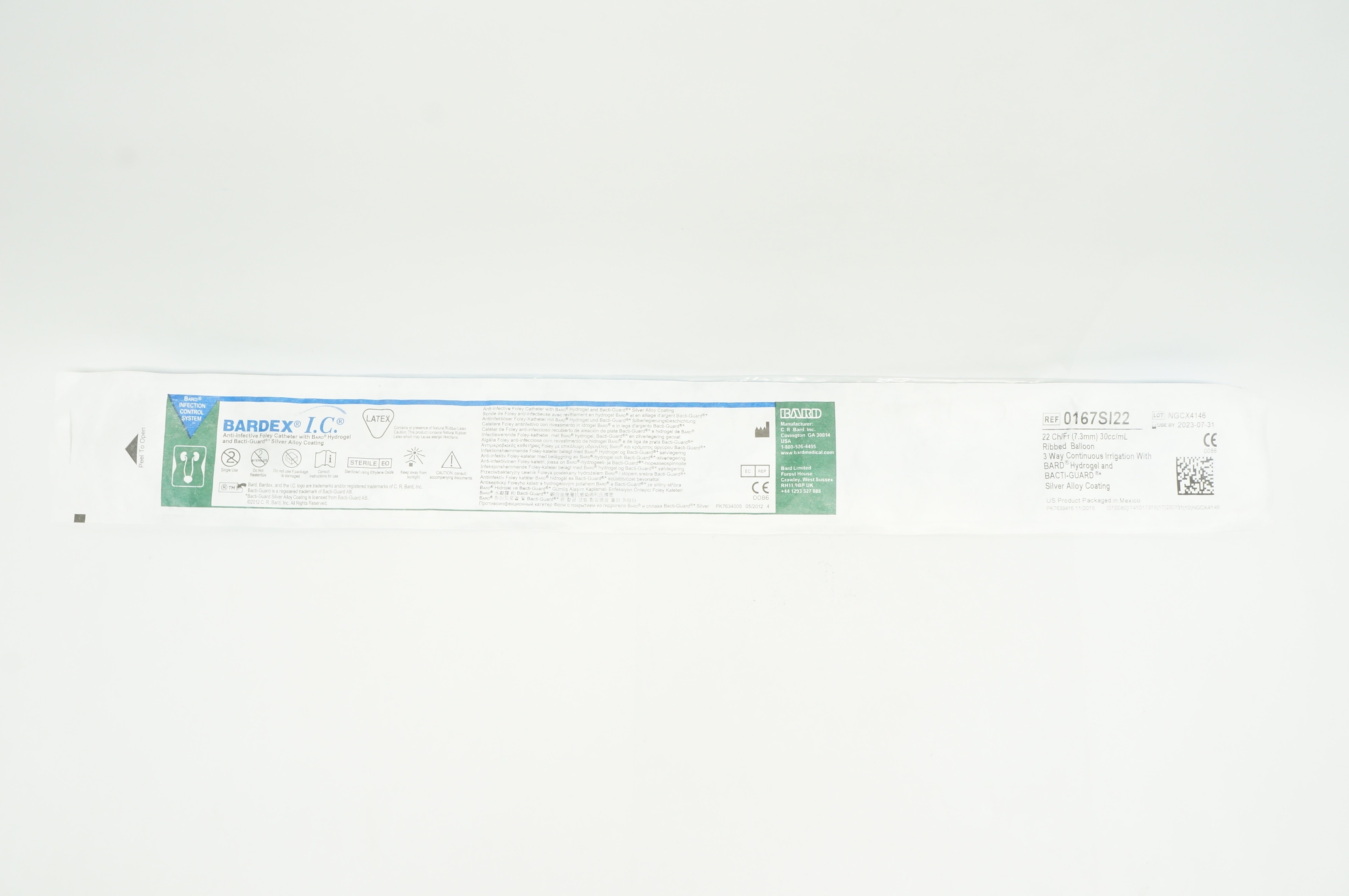 Bard 0167SI22 22Ch/Fr 30cc/mL Ribbed Balloon 3 Way Continuous Irrigation