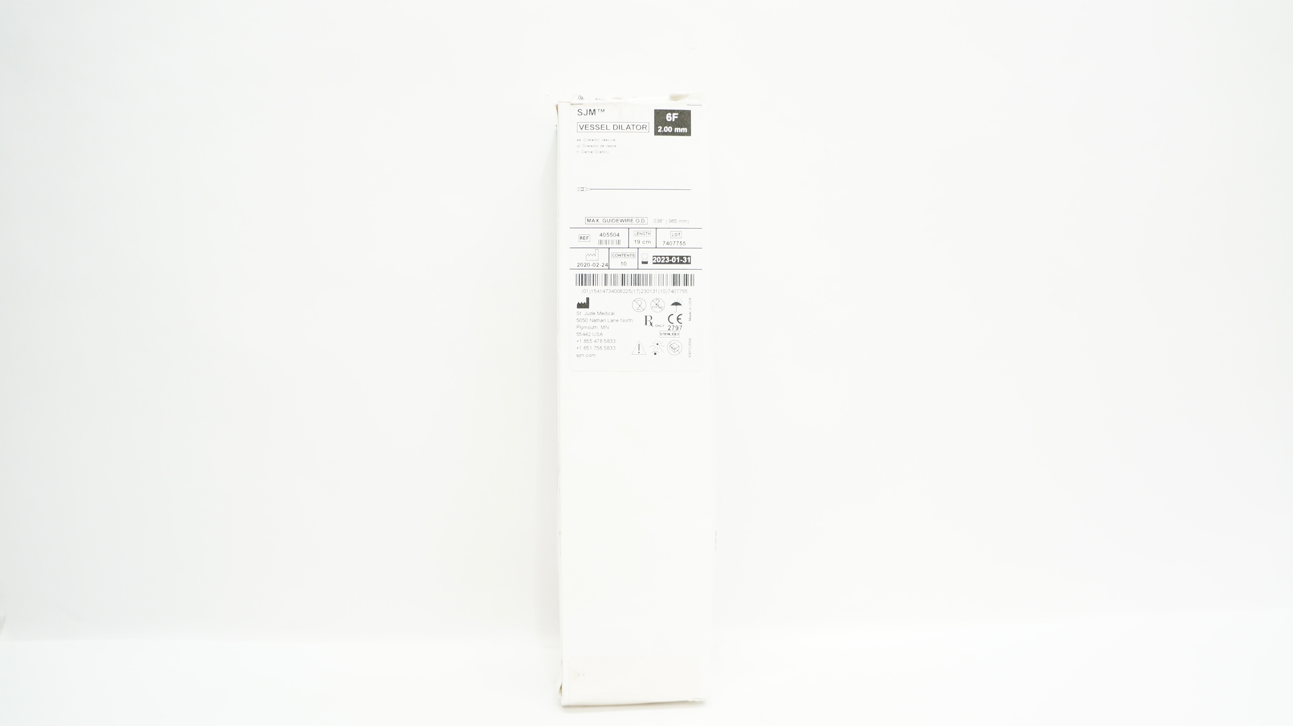 St. Jude Medical 405504 Vessel Dialtor 6F x 2.00mm x .038inch (x) - Box of 7