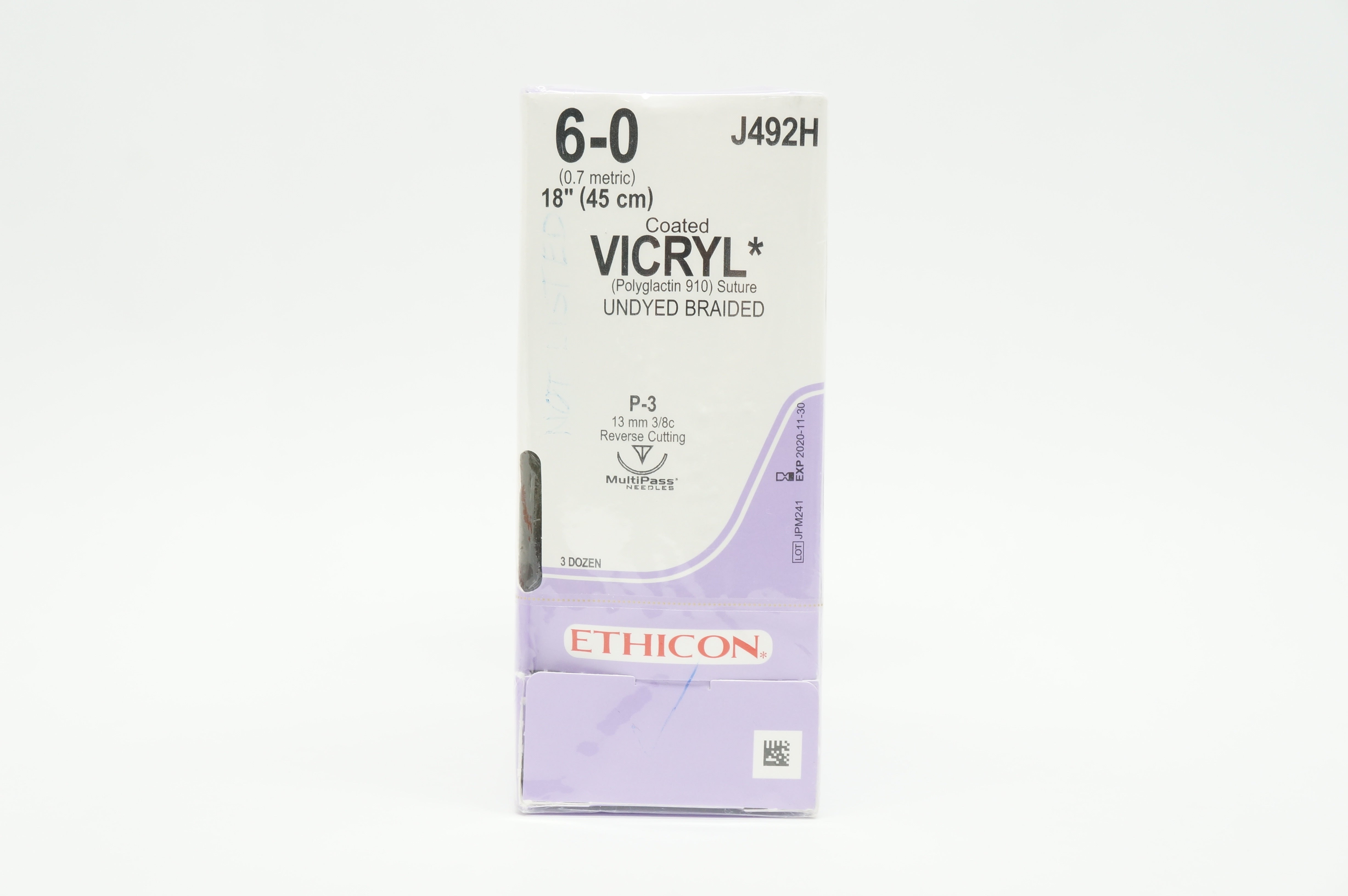 Ethicon J492H 6-0 VICRYL P-3 13mm 3/8c 18inch (x) - Box of 36