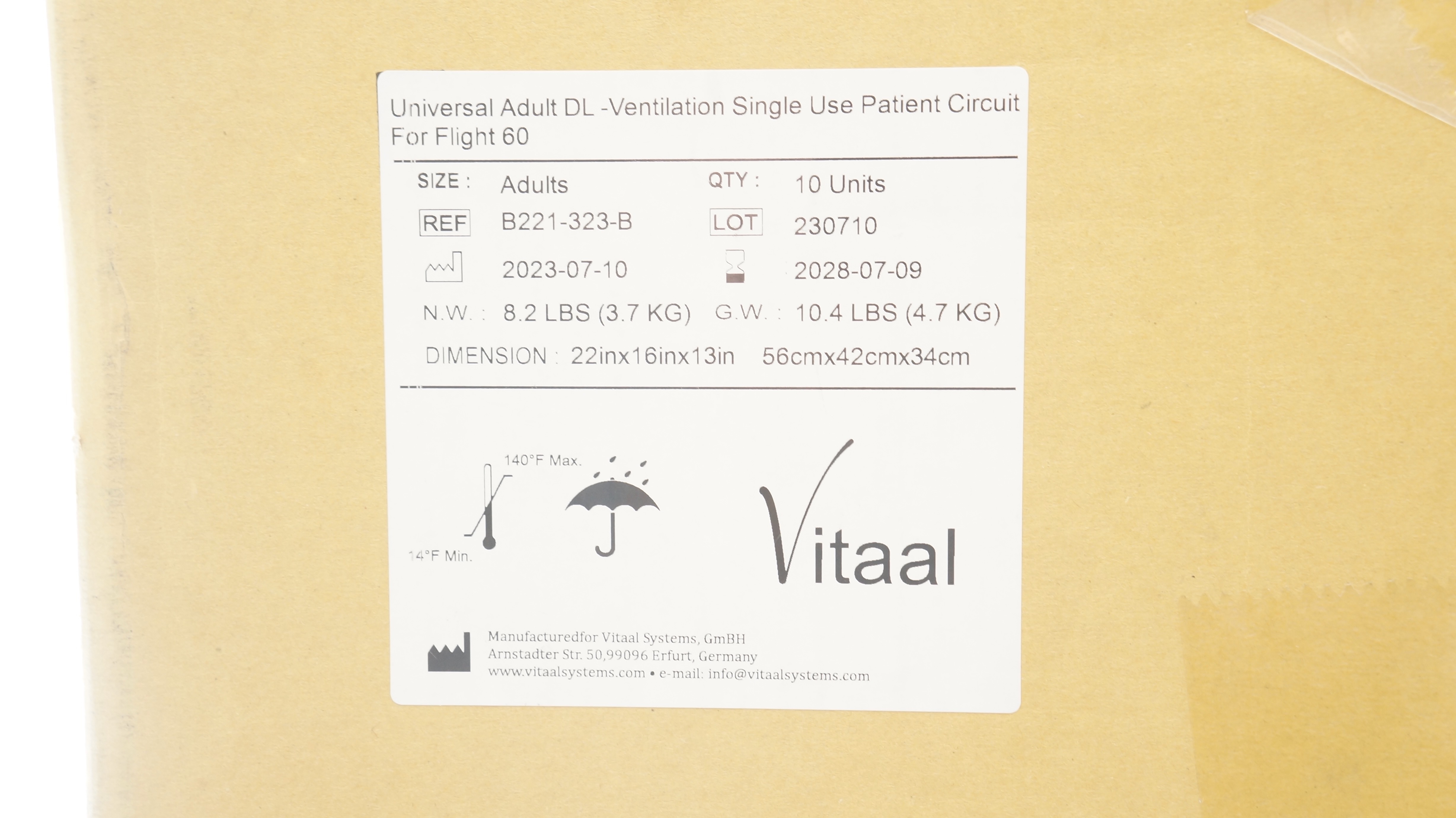 Vitaal Systems B221-323-B Universal Adult Ventilation Patient Circuit -Box of 6