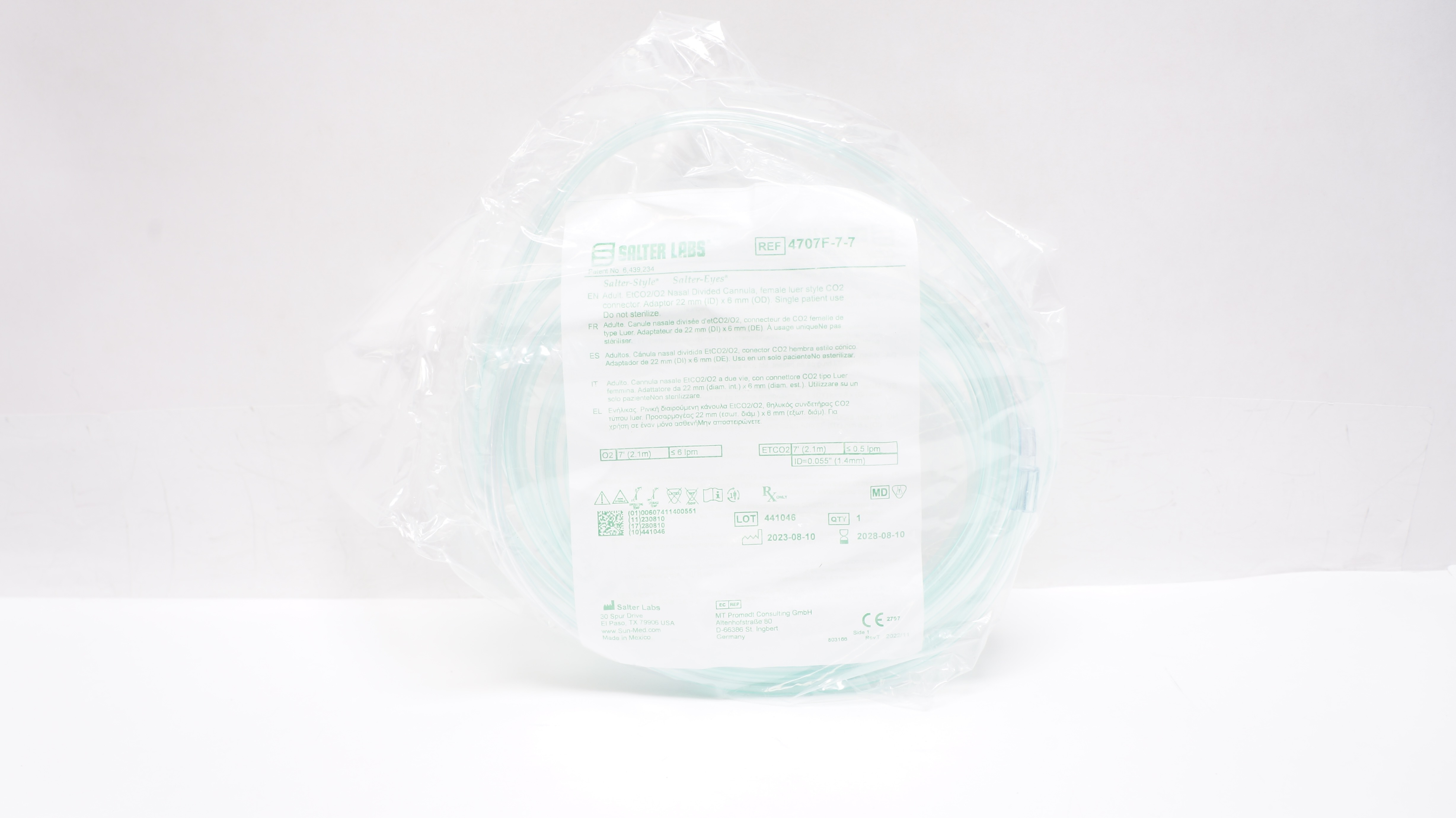Salter Labs 4707F-7-7 Adult EtCO2/O2 Nasal Divided Cannula w/Adaptor 22ID x 6mmOD