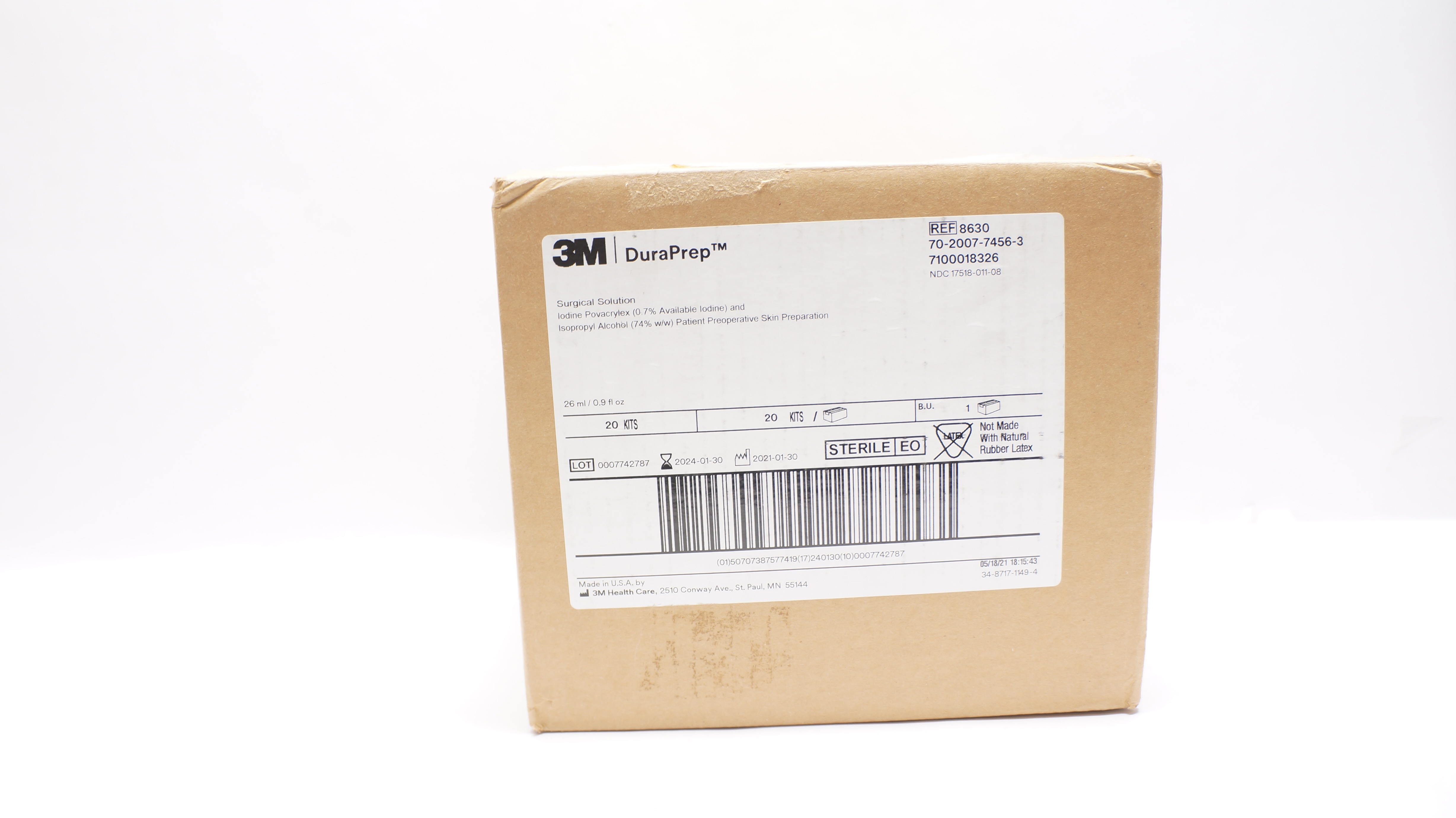 3M 8630 DuraPrep Surgical Solution 0.9fl. oz. - Case of 20