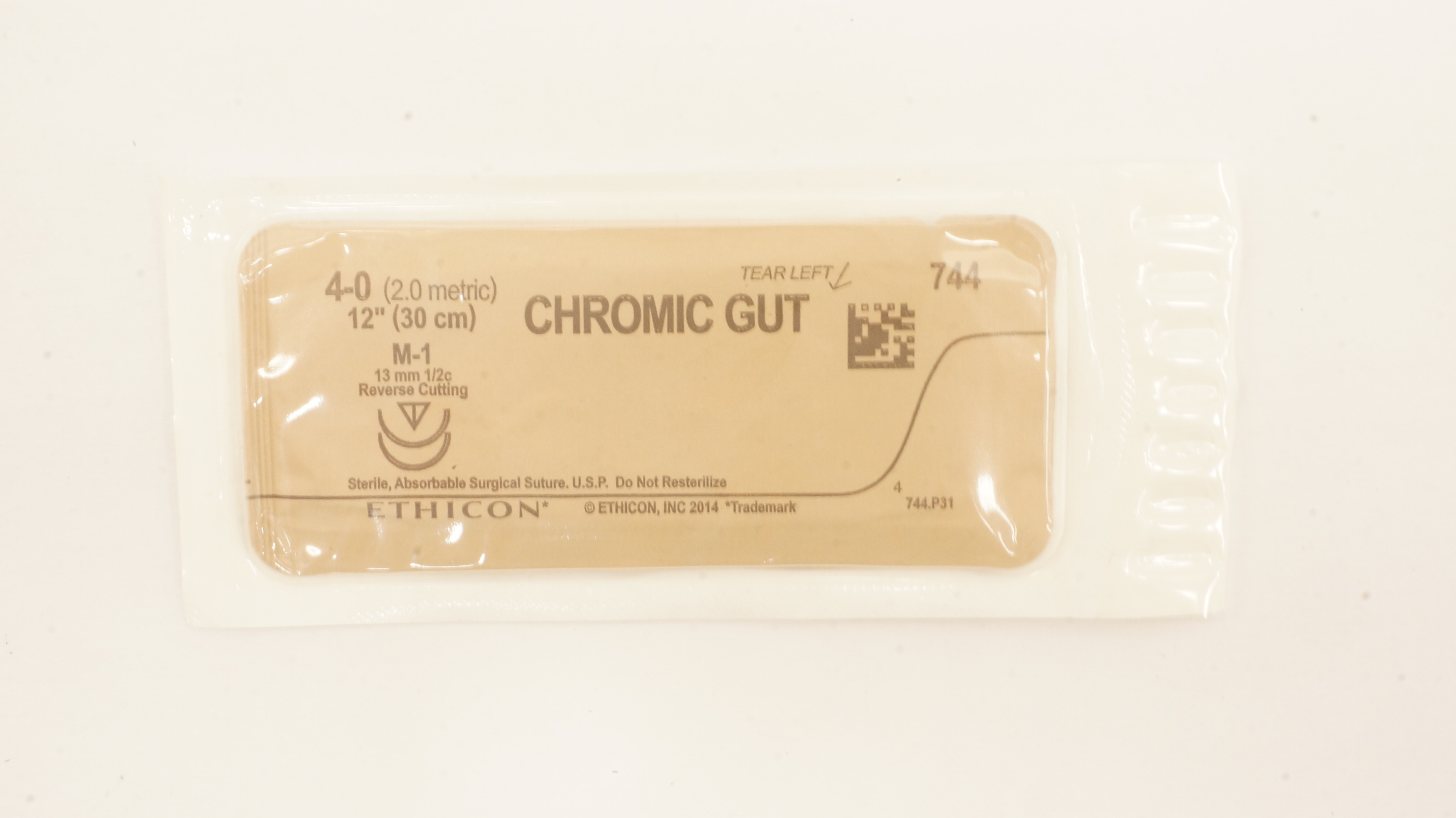 Ethicon 744 4-0 Chromic Gut Surgical Stre M-1 13mm 1/2c Reverse Cutting, 12inch