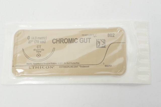 Ethicon 802 0 CHROMIC GUT Absorbable Surgical Stre CT 40mm 1/2c Taper 27inch (x)