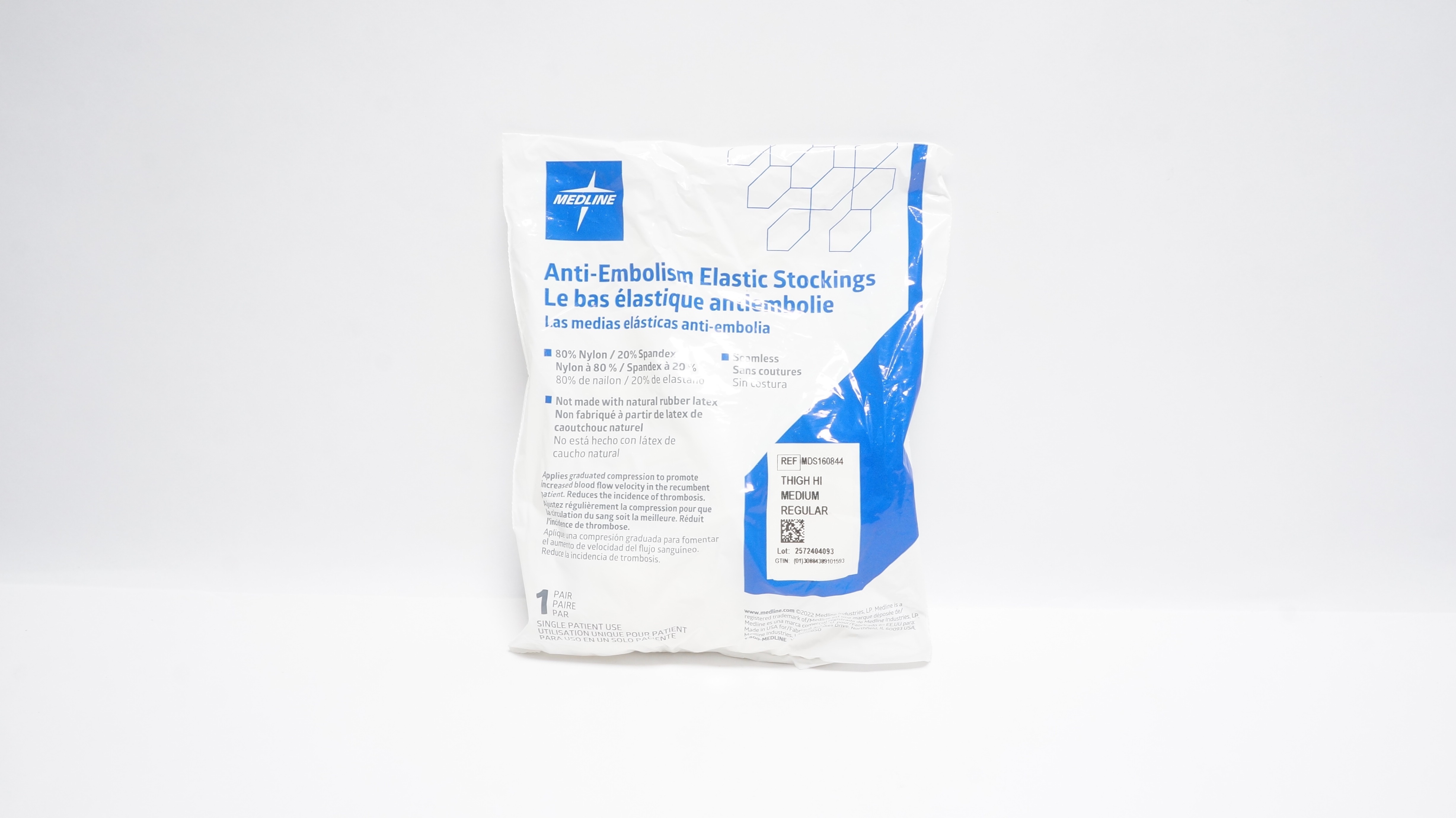 Medline MDS160844 Anti-Embolism Elastic Stockings Tigh Hi,Medium,Regular