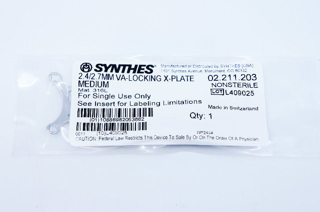 Synthes 02.211.203 2.4/2.7MM VA-LOCKING X-PLATE MEDIUM