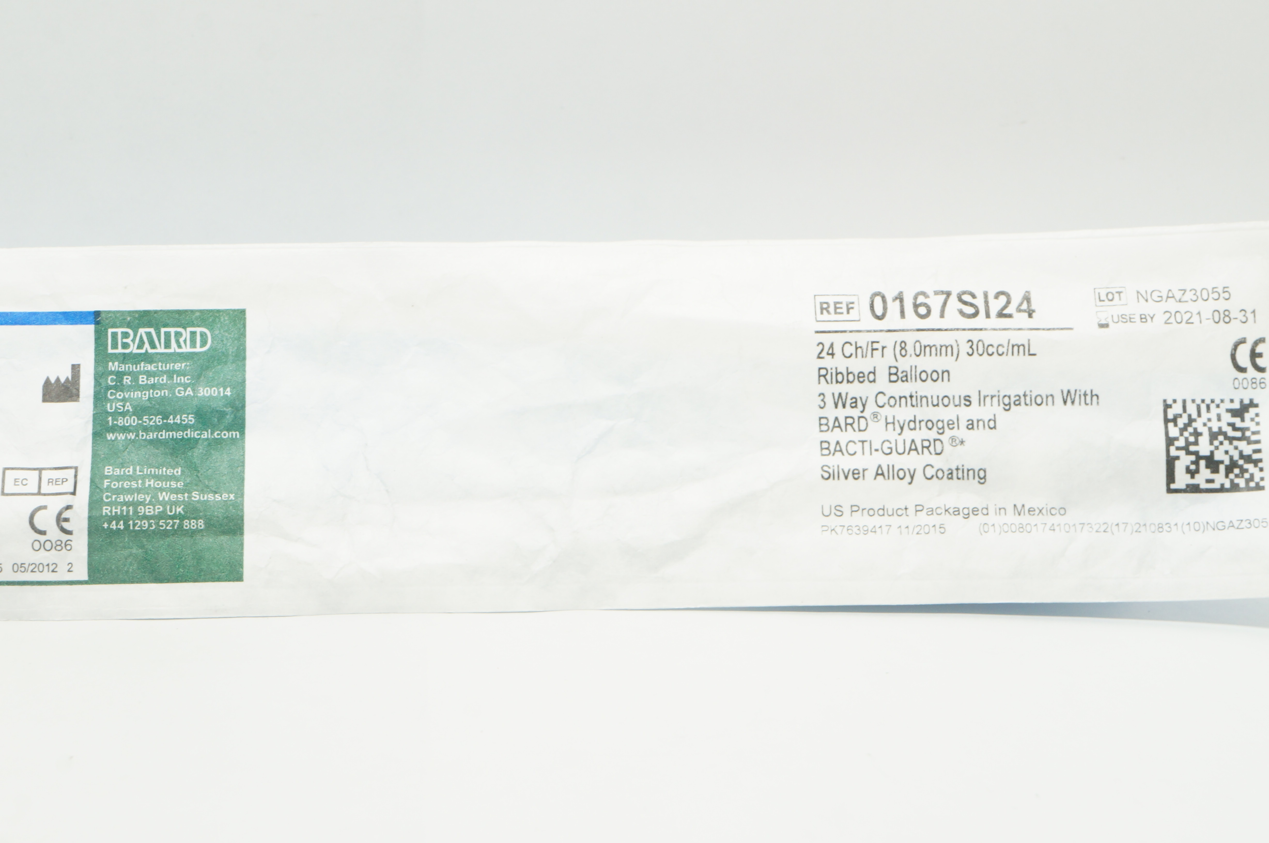 Bard 0167SI24 Bardex I.C. Anti-Infective Foley Cath. 24Ch/Fr 30cc/mL Balloon (x)