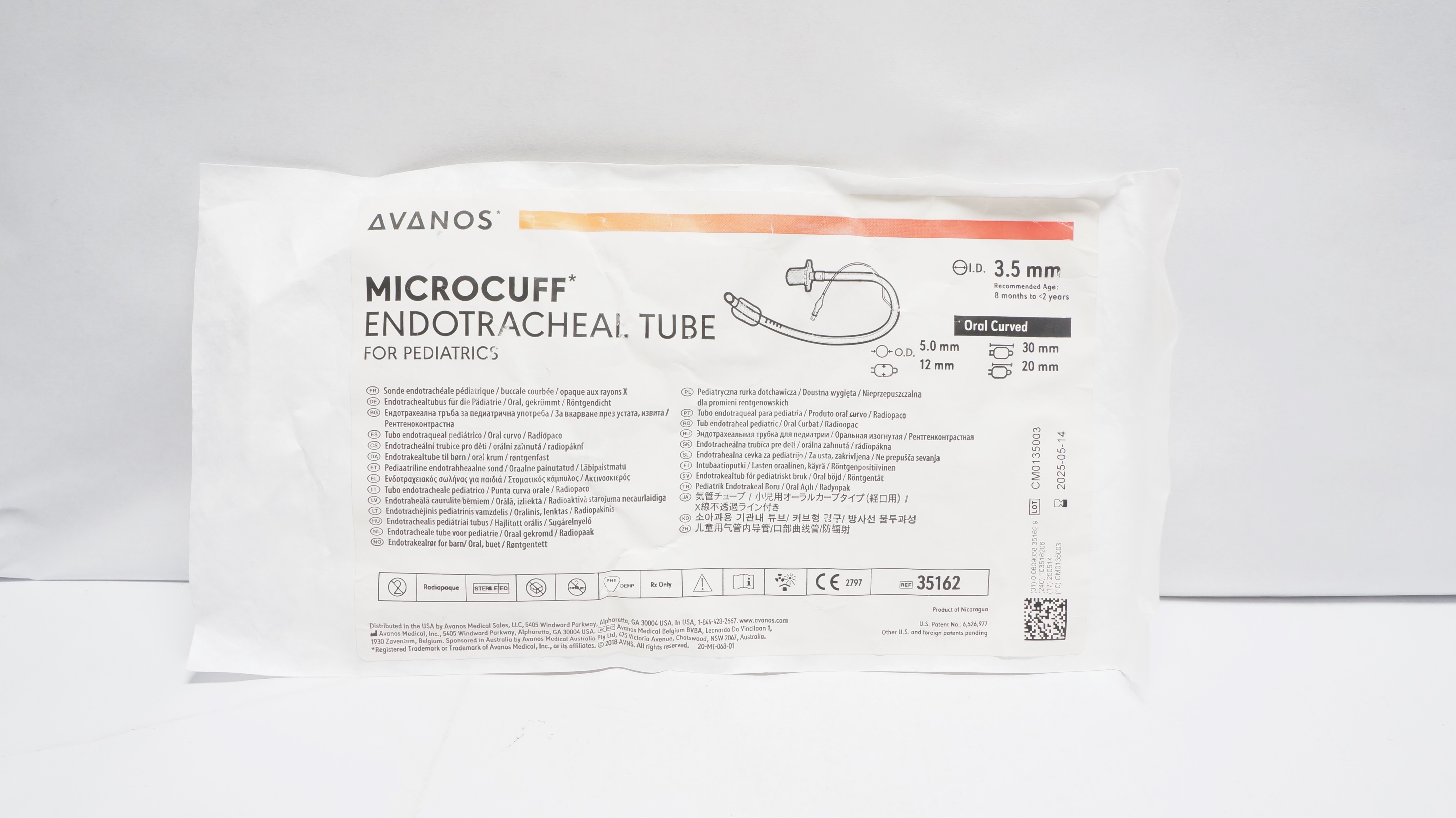 Avanos 35162 Microcuff Pediatric Endotracheal Oral Tube, Curved, I.D. 3.5 mm (x)