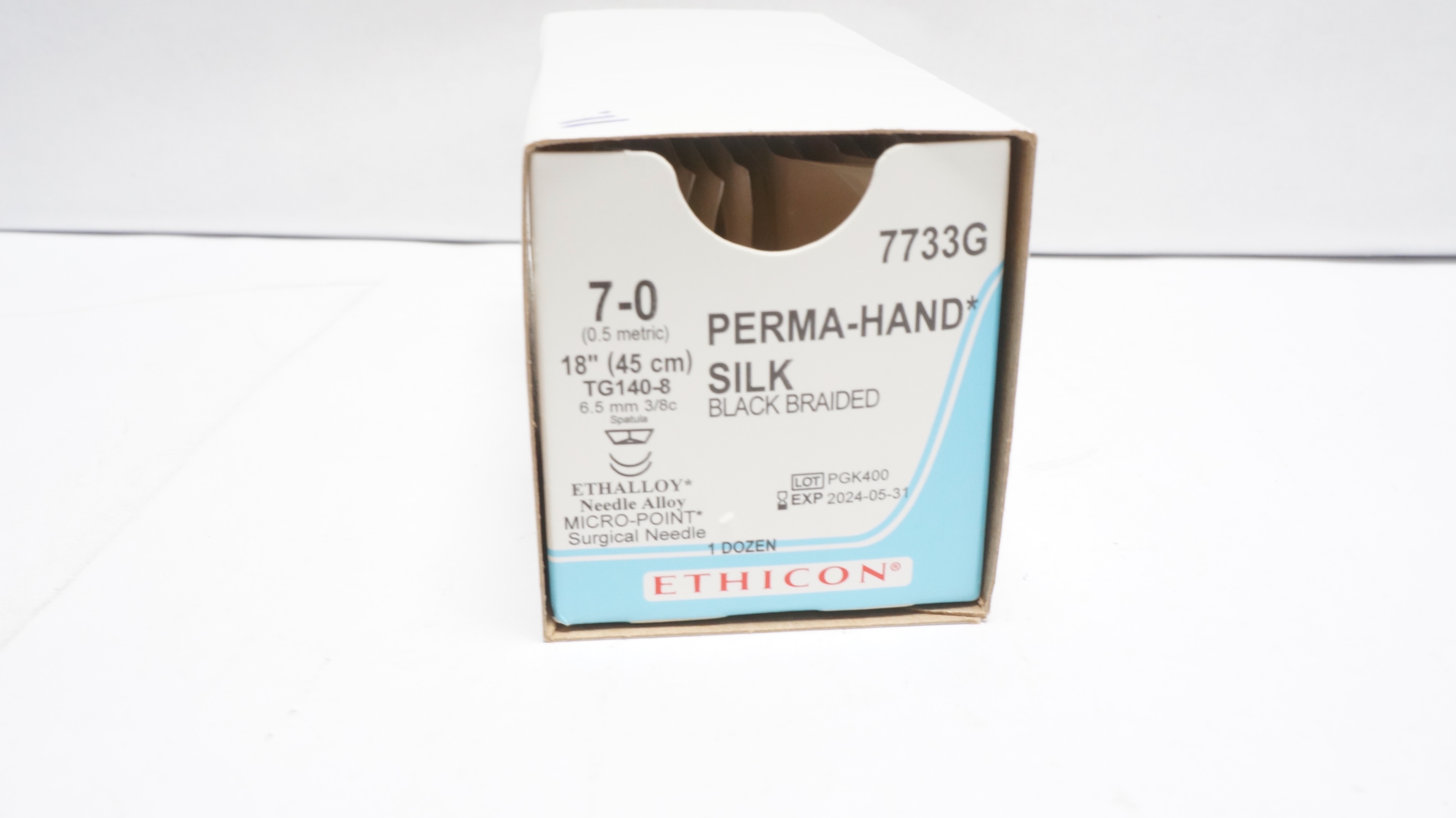 Ethicon 7733G 7-0 PERMA-HAND TG140-8, 6.5mm 3/8c Spatula,18in - Box of 11 (x)