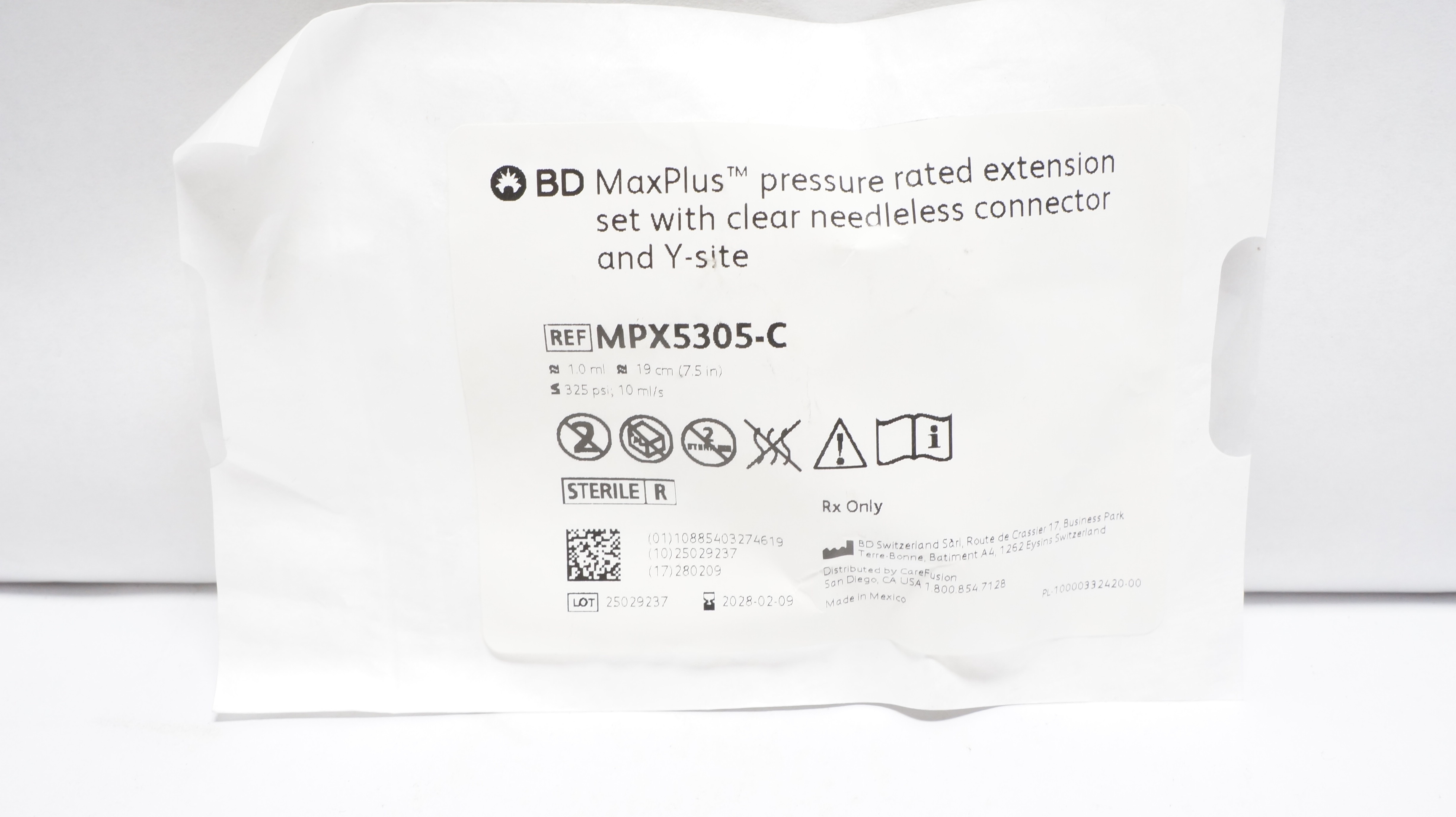 BD MPX5305-C MaxPlus Pressure Rated Extension Set 1.0ml x 7.5inch Appx.
