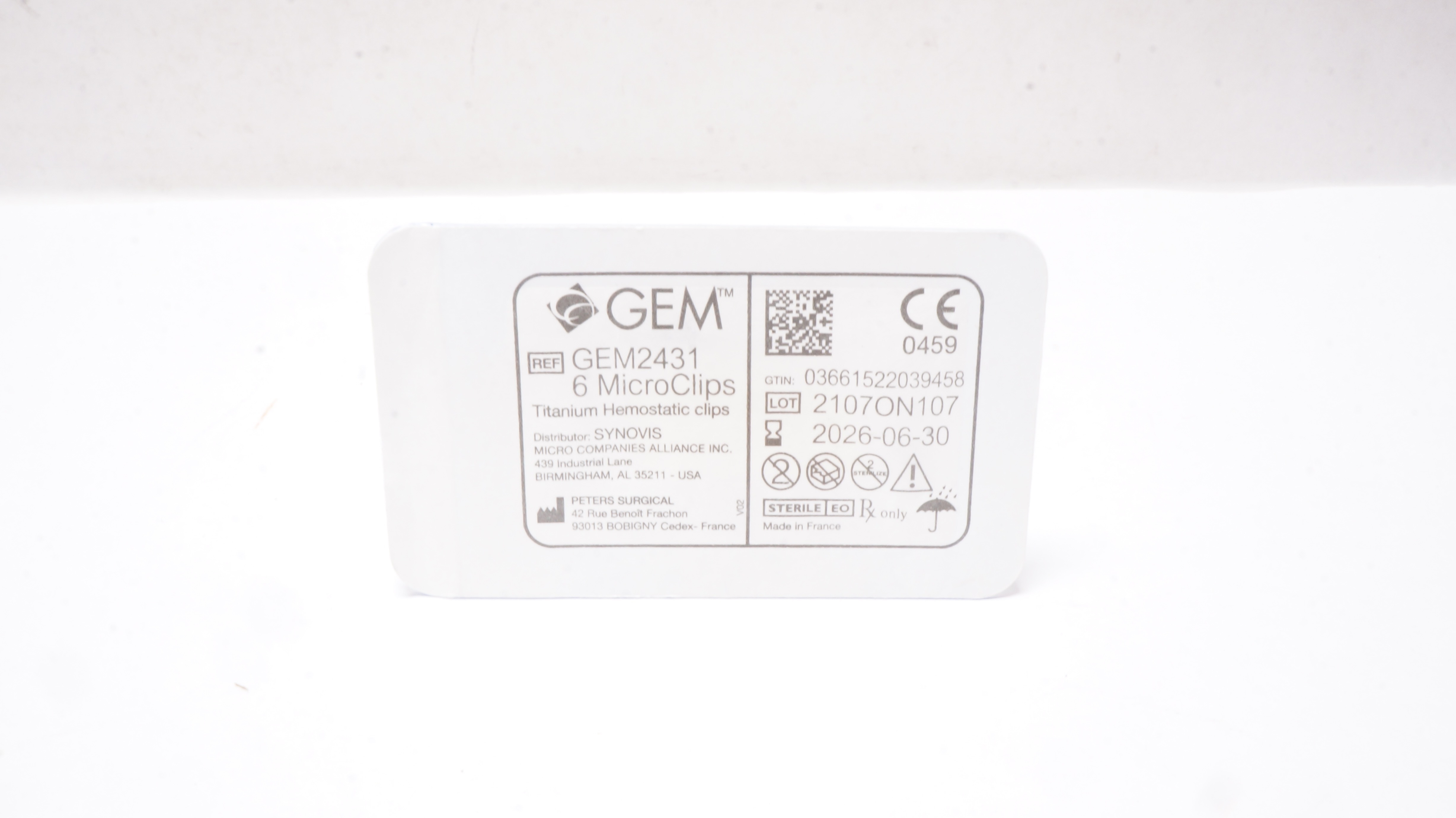 Synovis GEM2431 MicroClips Titanium Hemostatic Clips 6 Micro Clips
