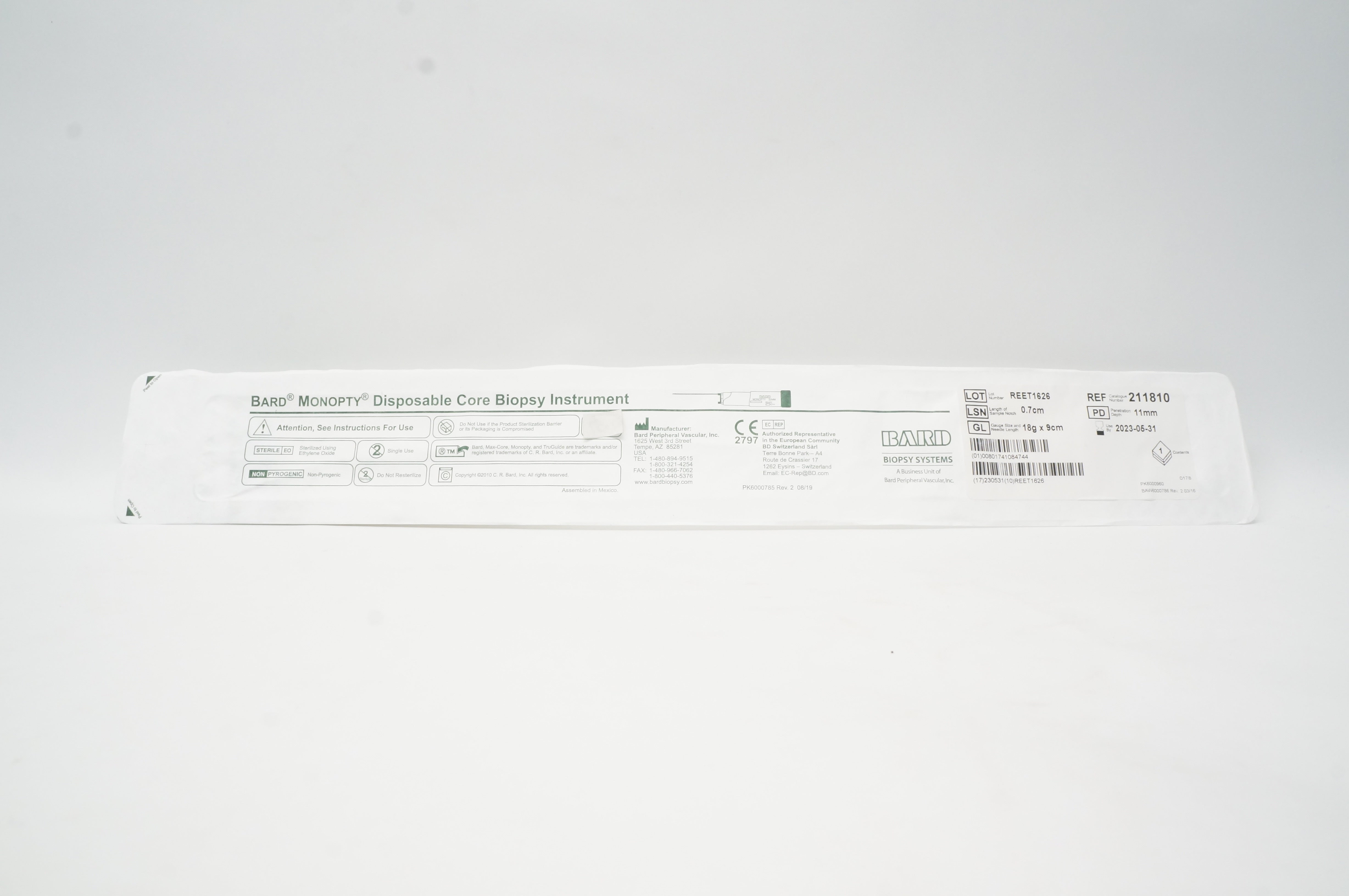 Bard 211810 Monopty Disposable Biopsy Instruments 18G x 9cm