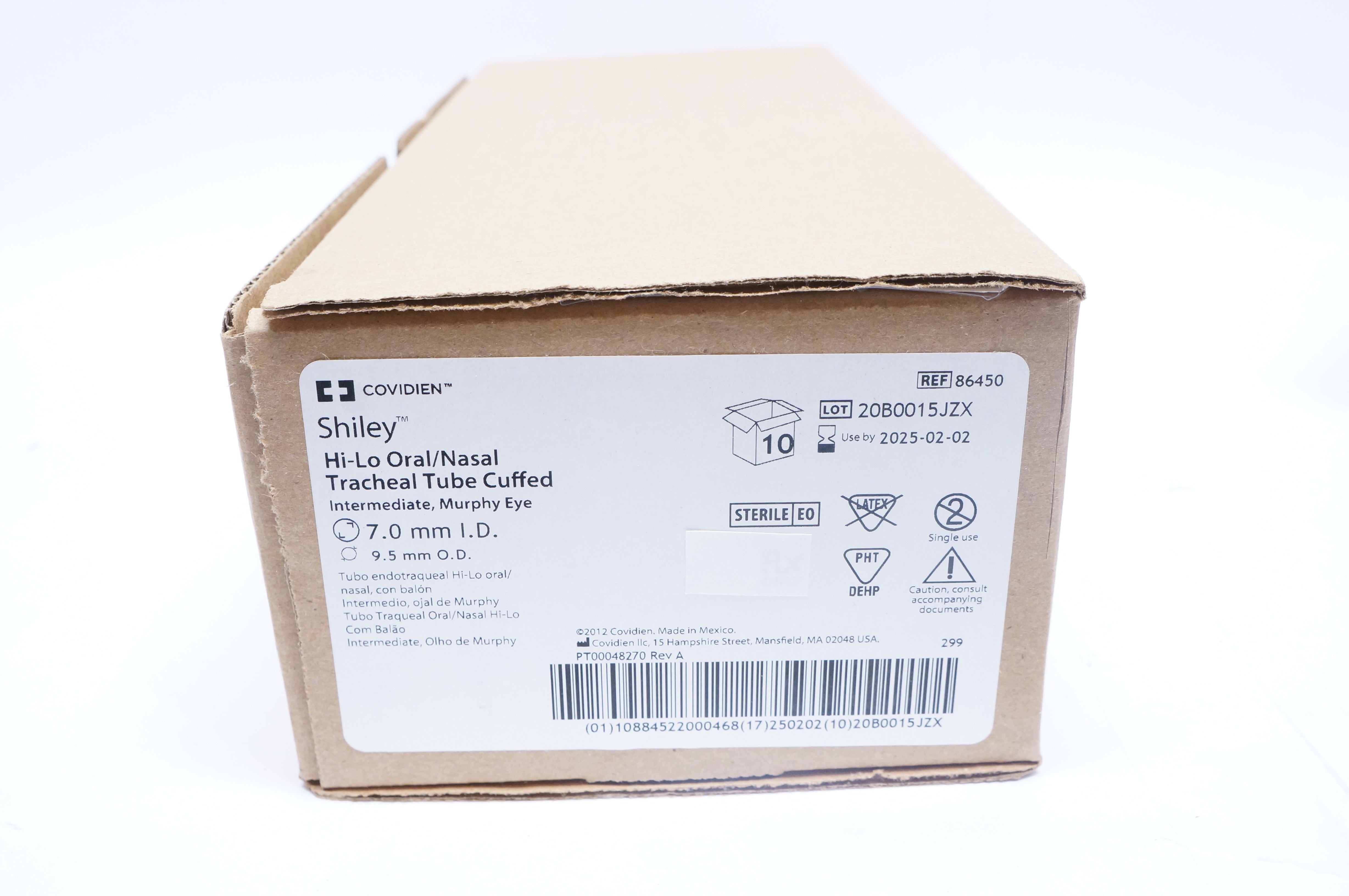 Covidien 86450 Shiley Hi-Lo Oral/Nasal Tracheal Tube 7.0mm x 9.5mm - Box of 10