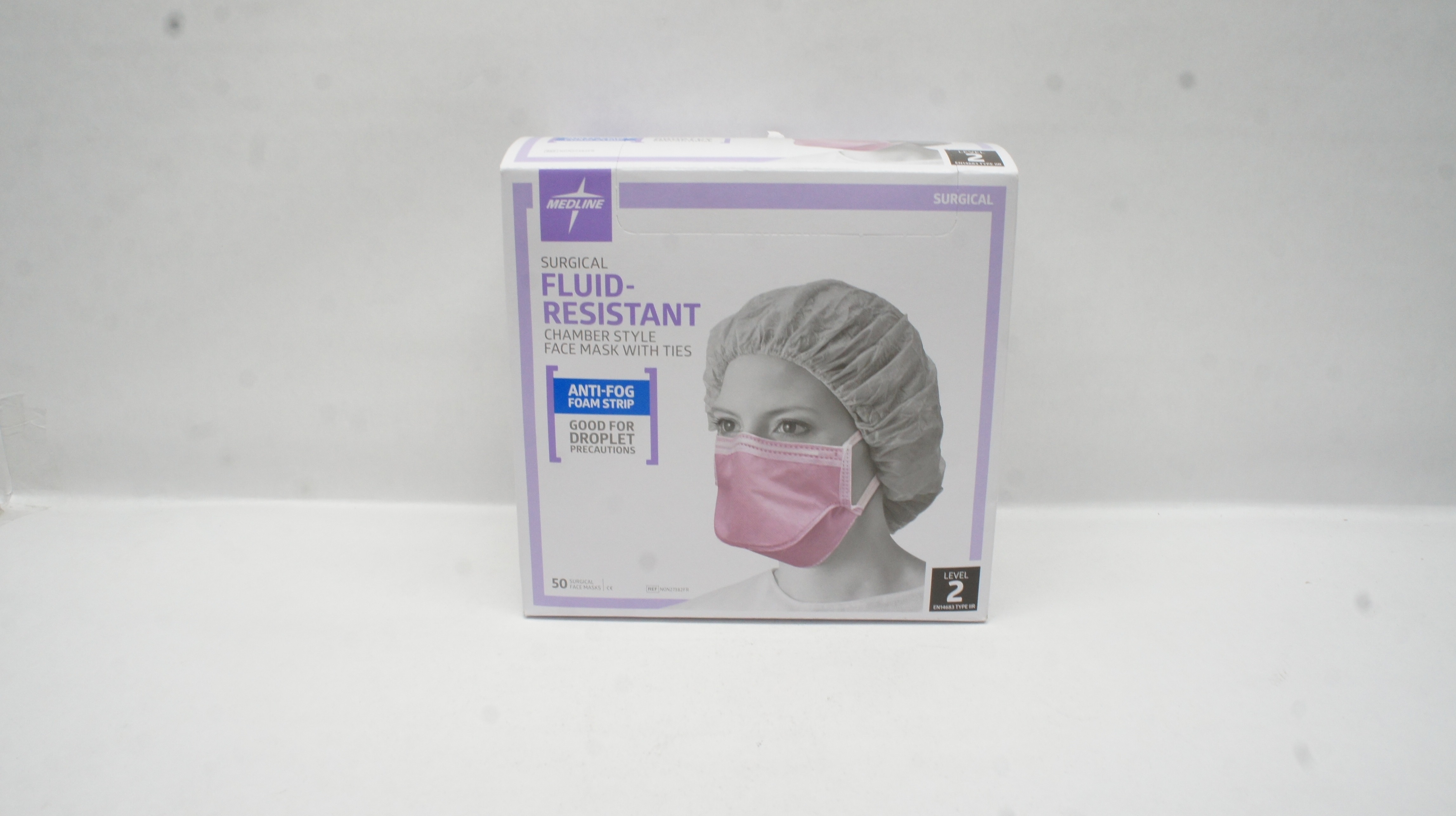 Medline NON27382FR Surgical Fluid-Resistant Face Mask w/Ties Level 2 - Box of 50