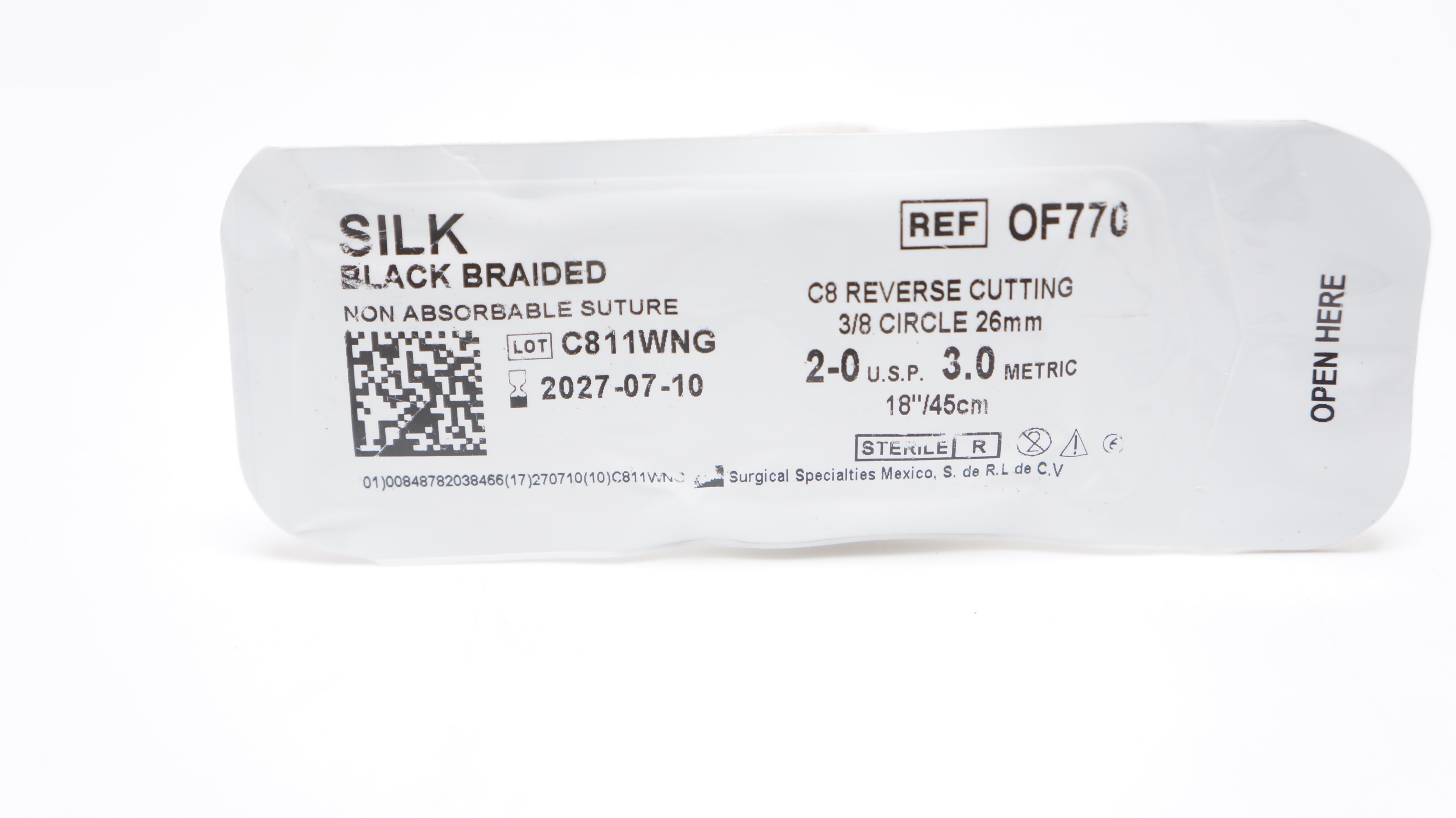 Surgical Specialties OF770 2-0 Braided Stre 3/8c 26mm Reverse Cutting, 18inch