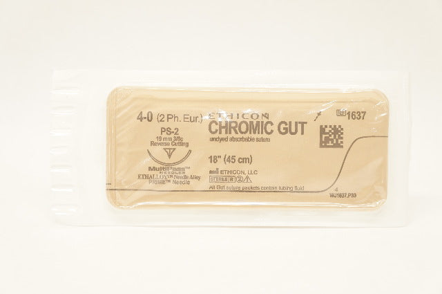 Ethicon 635 4-0 CHROMIC GUT Surgical Stre FS-2 19mm 3/8c Reverse Cutting 27inch