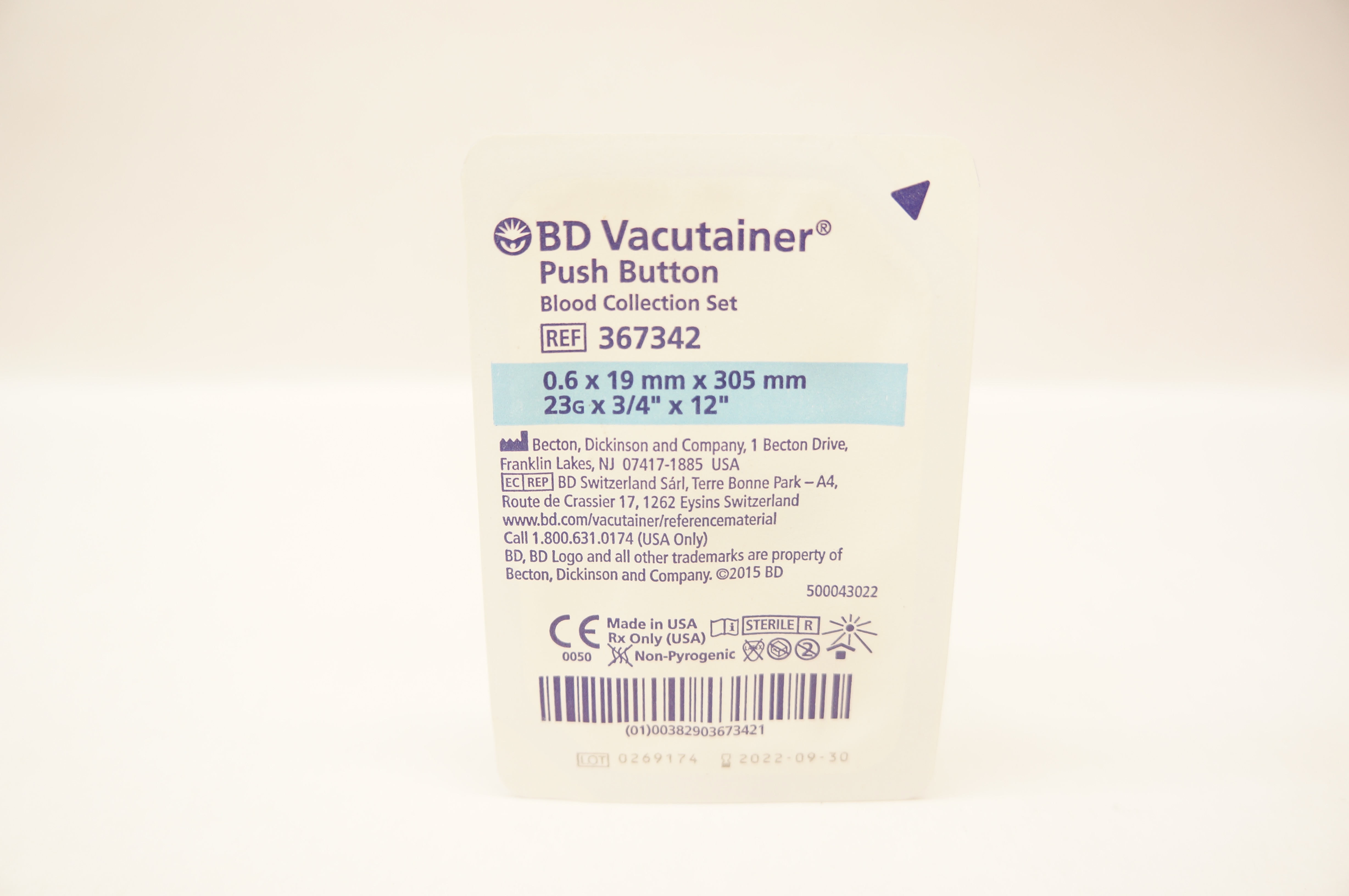 BD 367342 Vacutainer Push Button Blood Collection Set 23G x 3/4inch x 12inch (x)