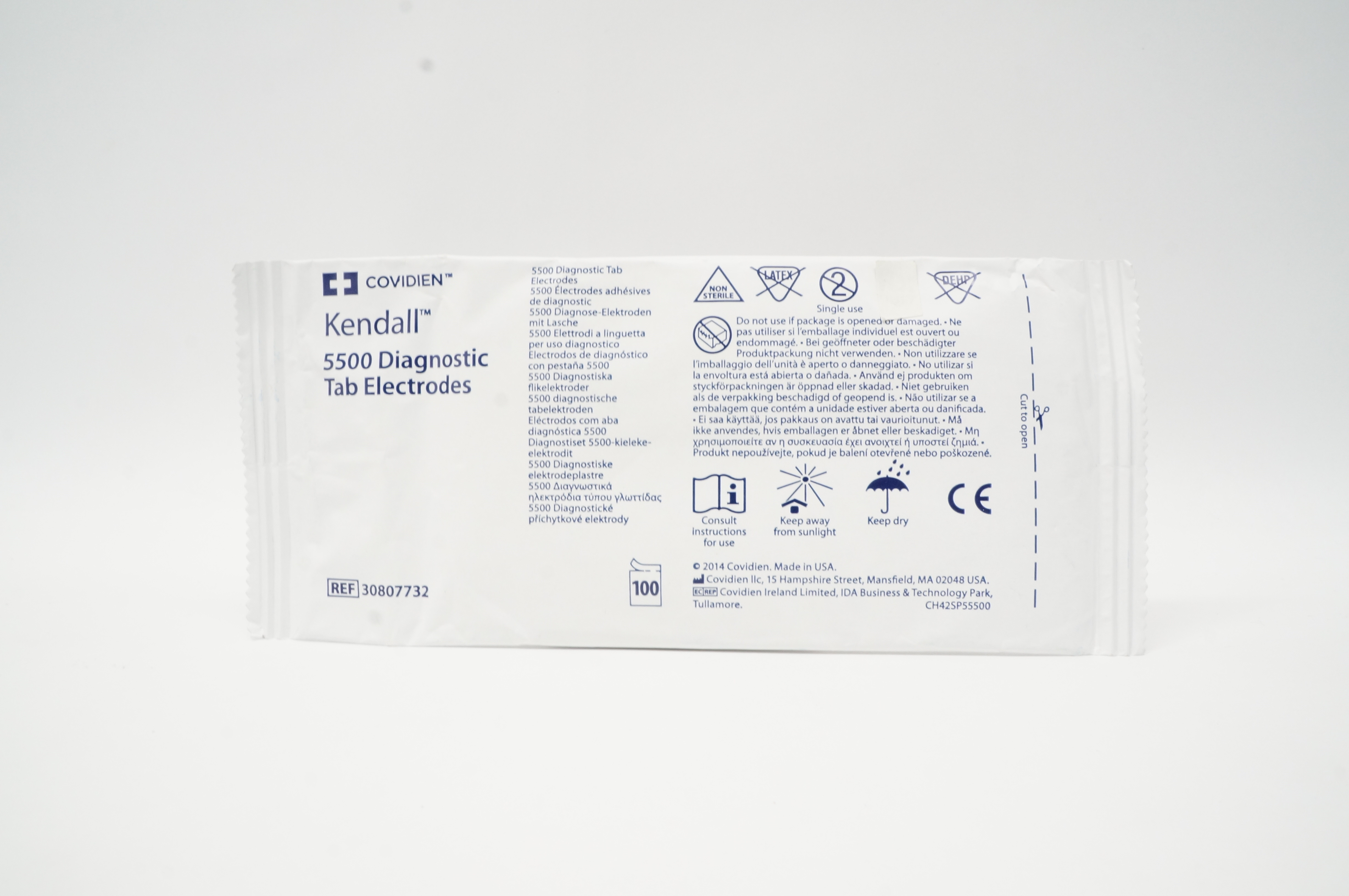 Covidien 30807732 Kendall 5500 Diagnostic Tab Electrodes - Box of 100