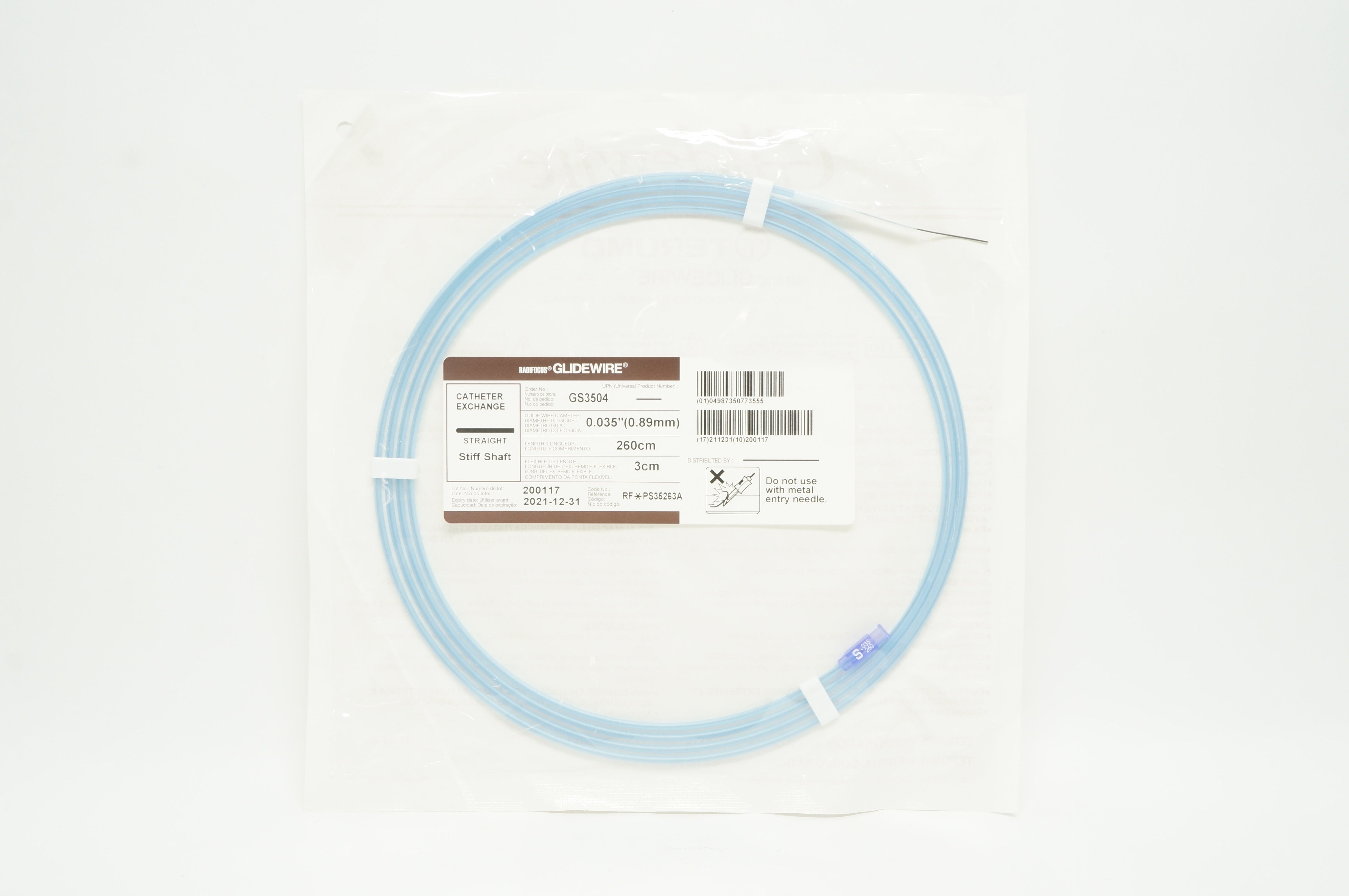 Terumo GS3504 Glidewire Cath Exchange Straight 0.035in. x 260cm