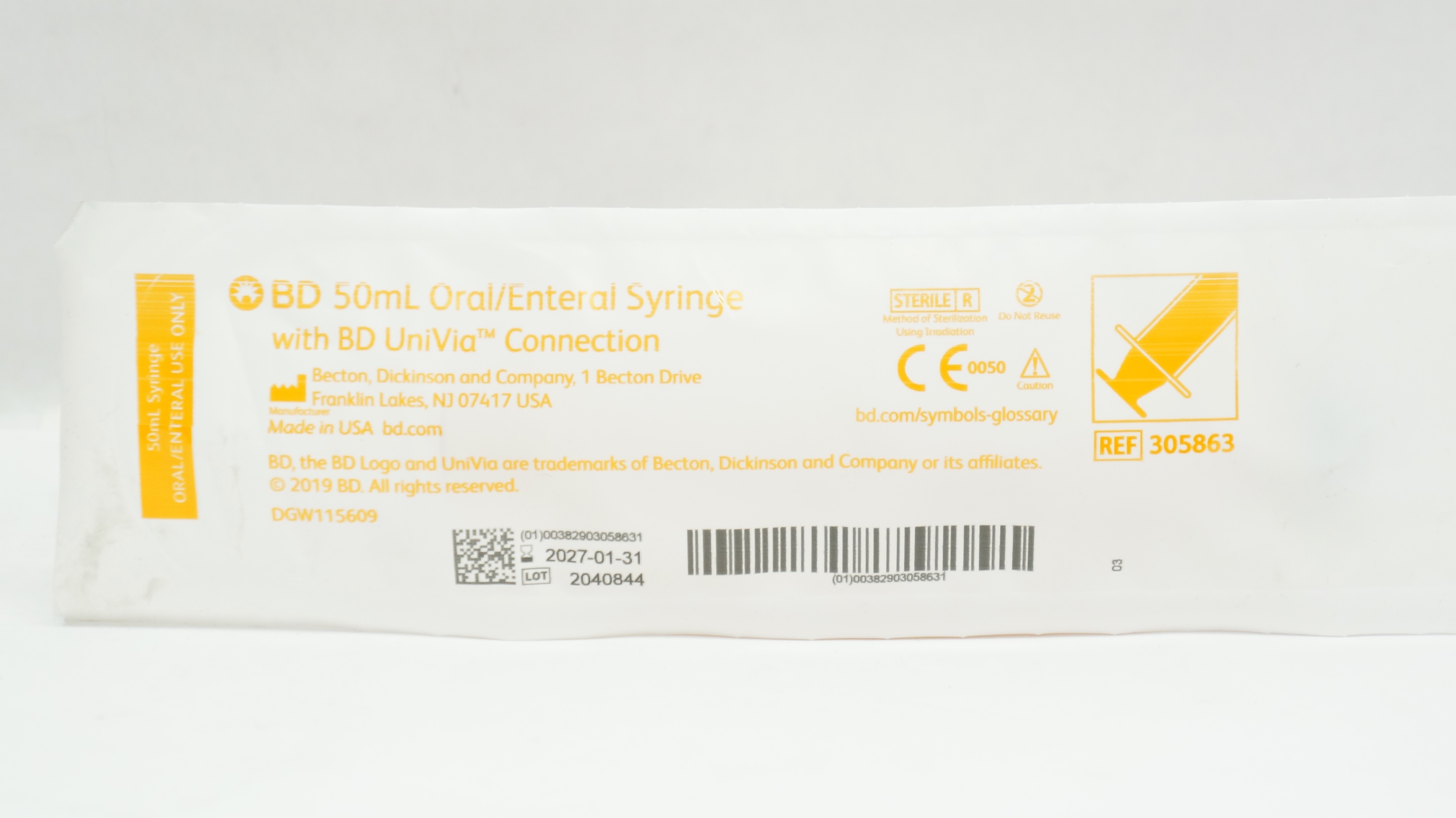 BD 305863 Becton 650ml Oral/Enteral Syringe with BD UniVia Connection