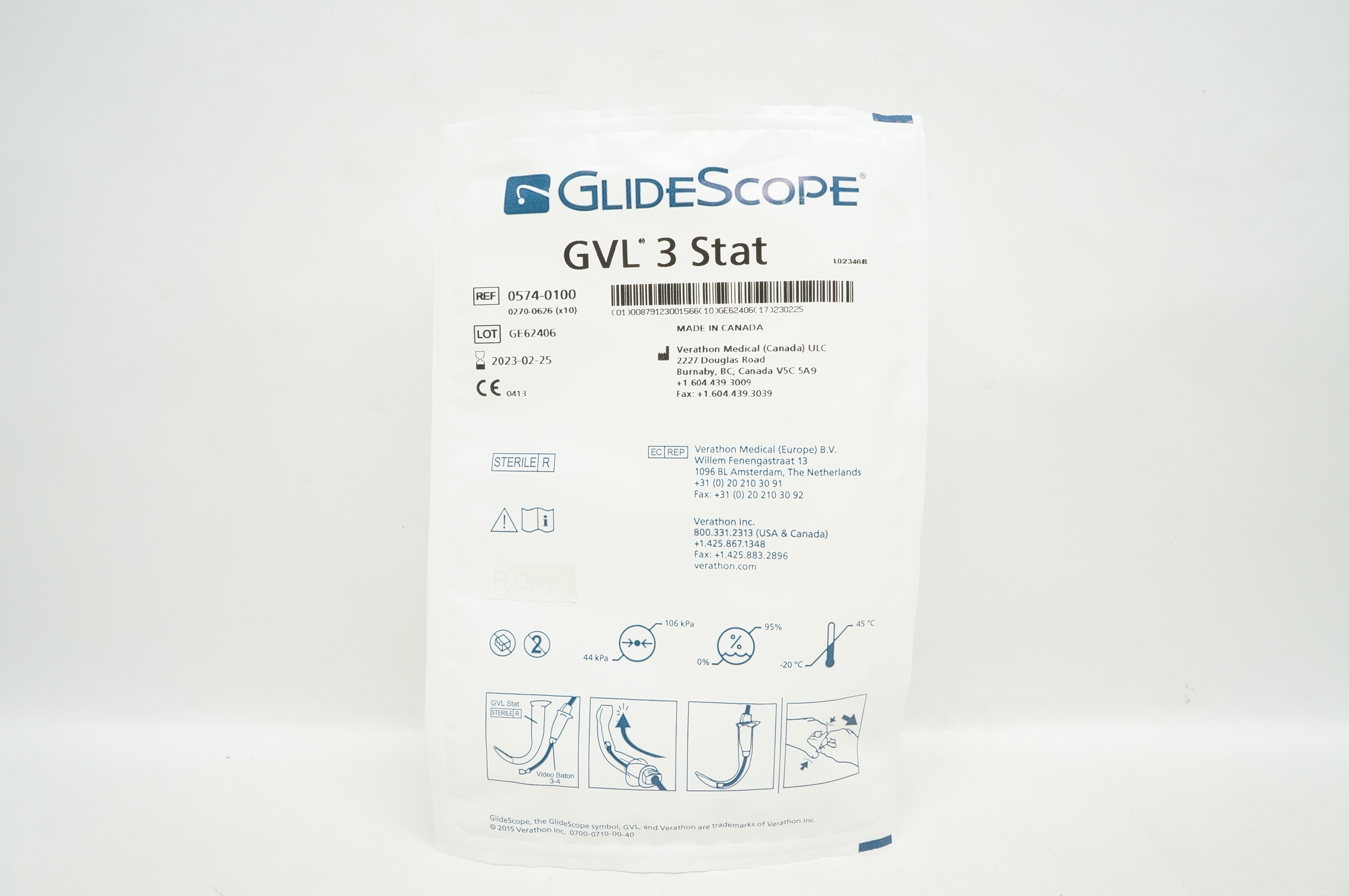 GlideScope 0574-0100 Verathon Medical GVL 3 Stat