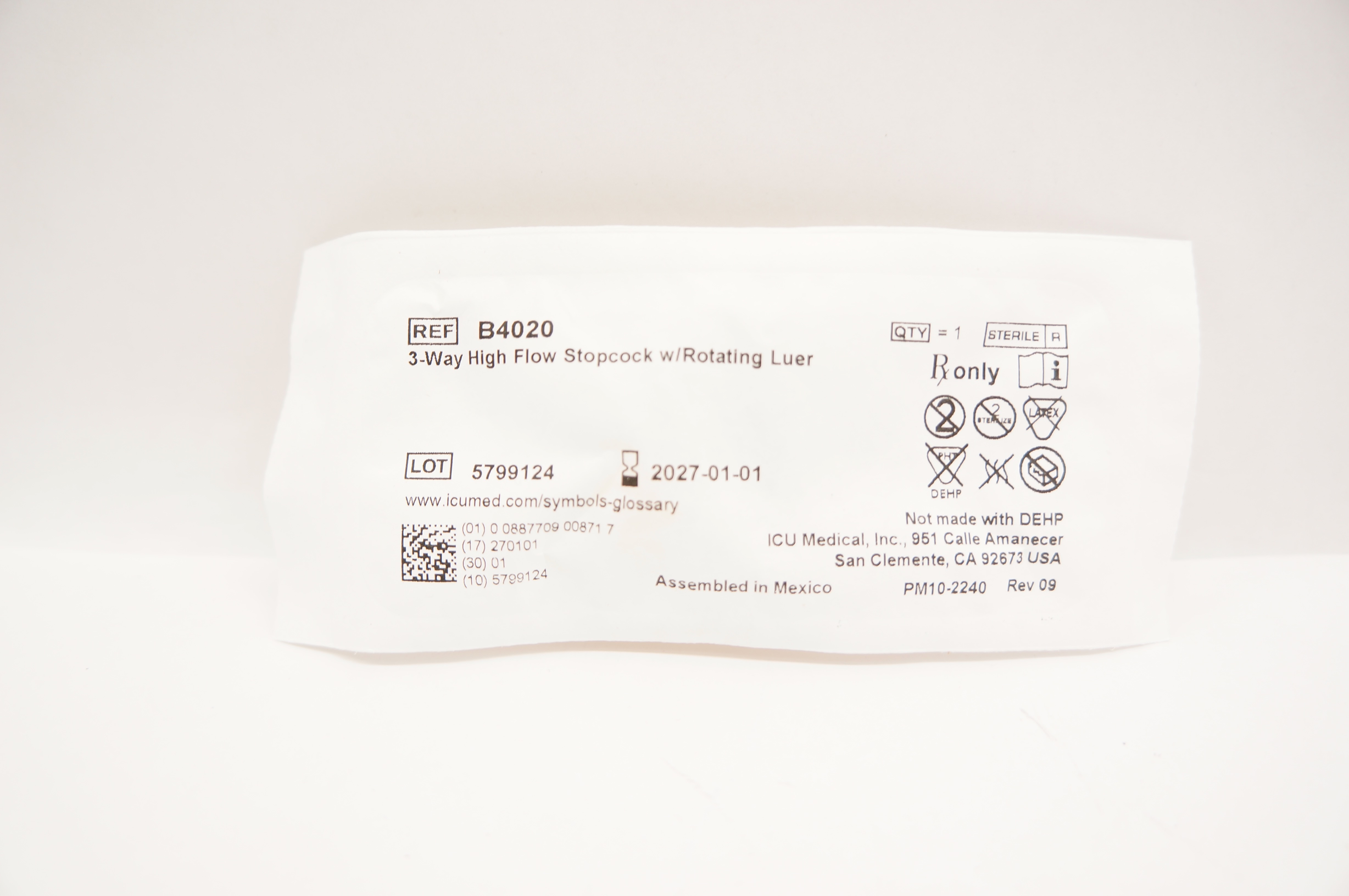 ICU Medical B4020 3-Way High Flow Stopcock w/Rotating Luer