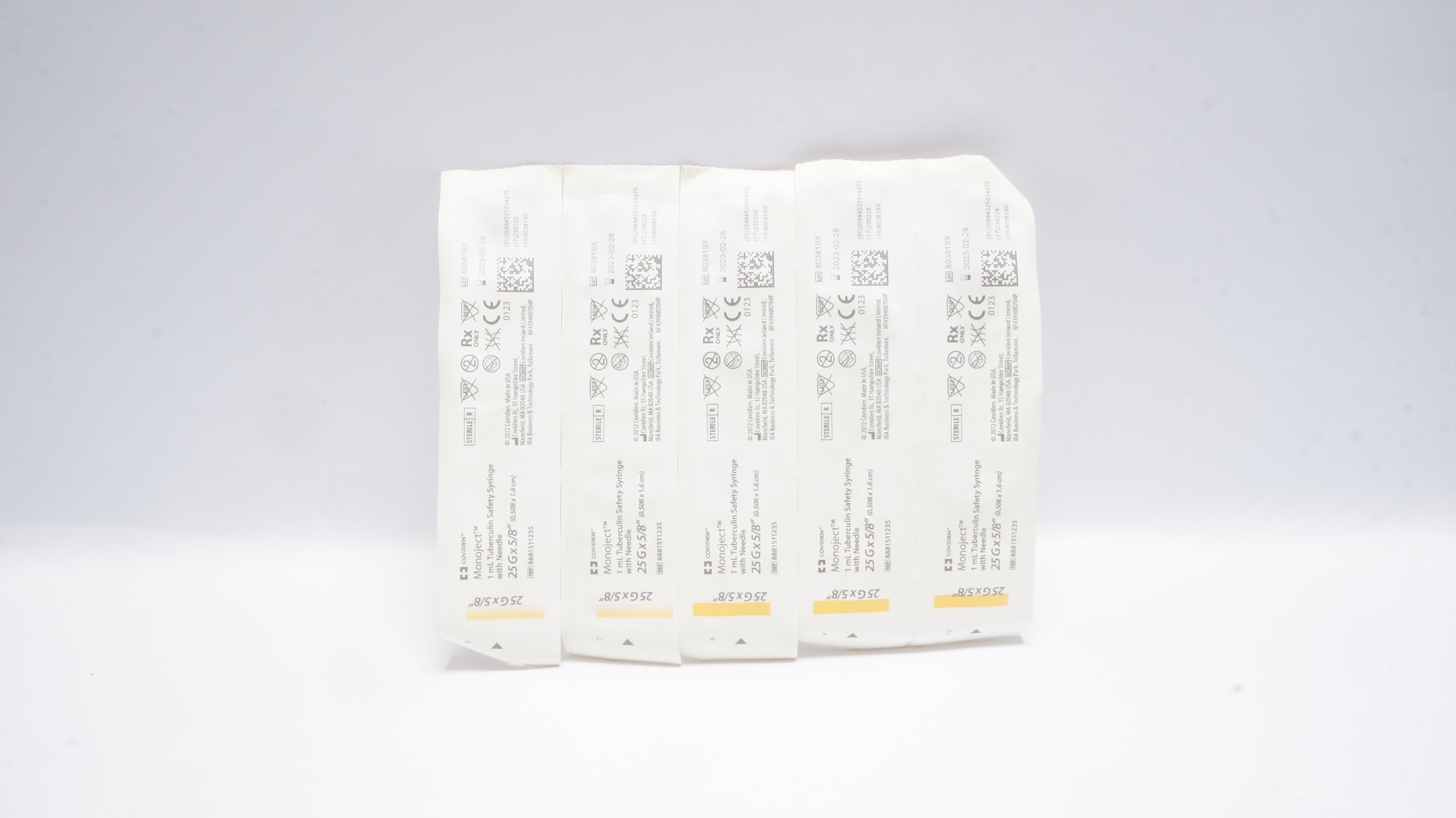 Covidien 8881511235 1ml Tuberculin Syringe W/Ndle 25G x 5/8inch (x) - Lot of 5