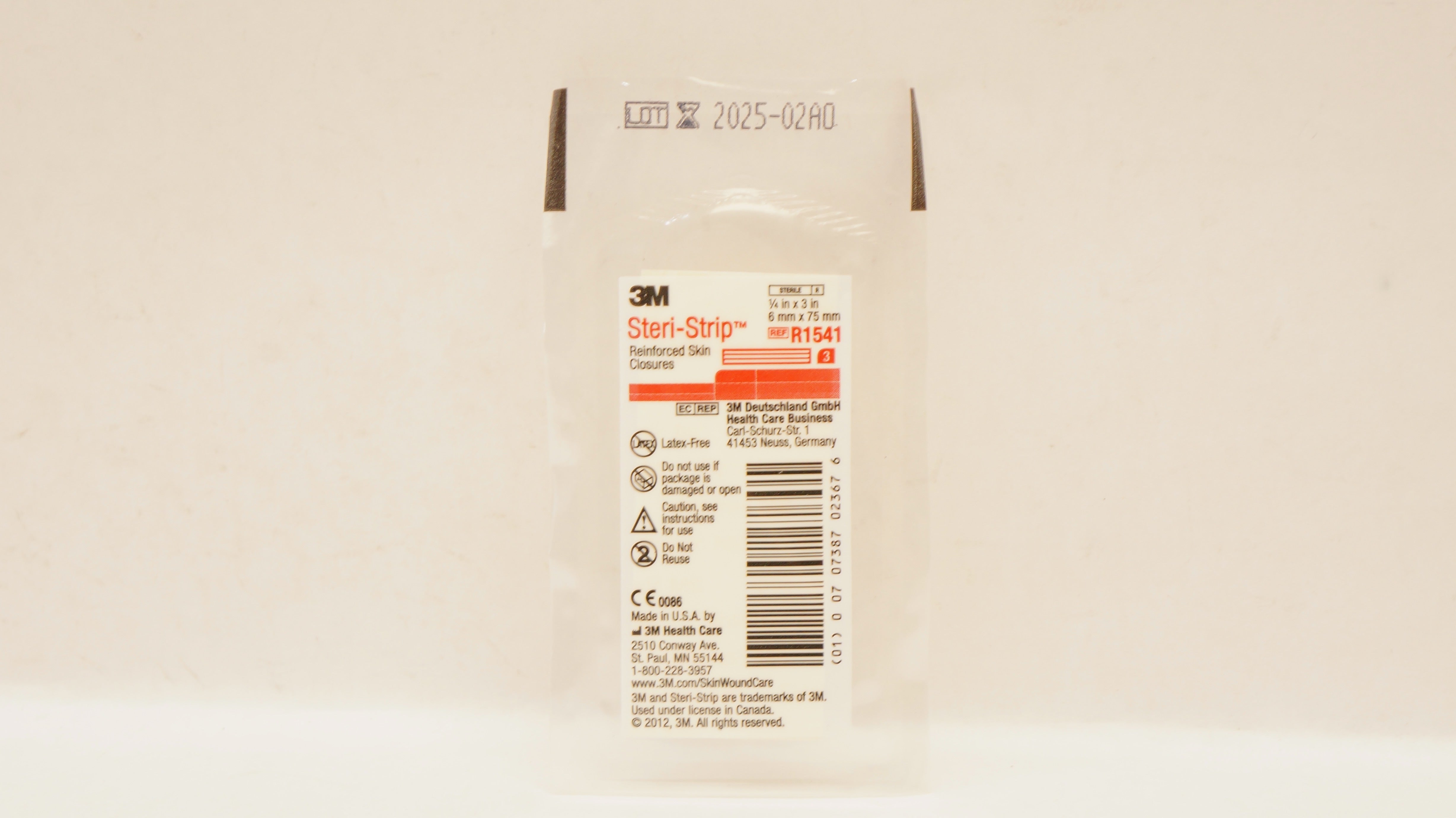 3M R1541 Steri-Strip Reinforced Skin Closures 1/4inch x 3inch - Pack of 3