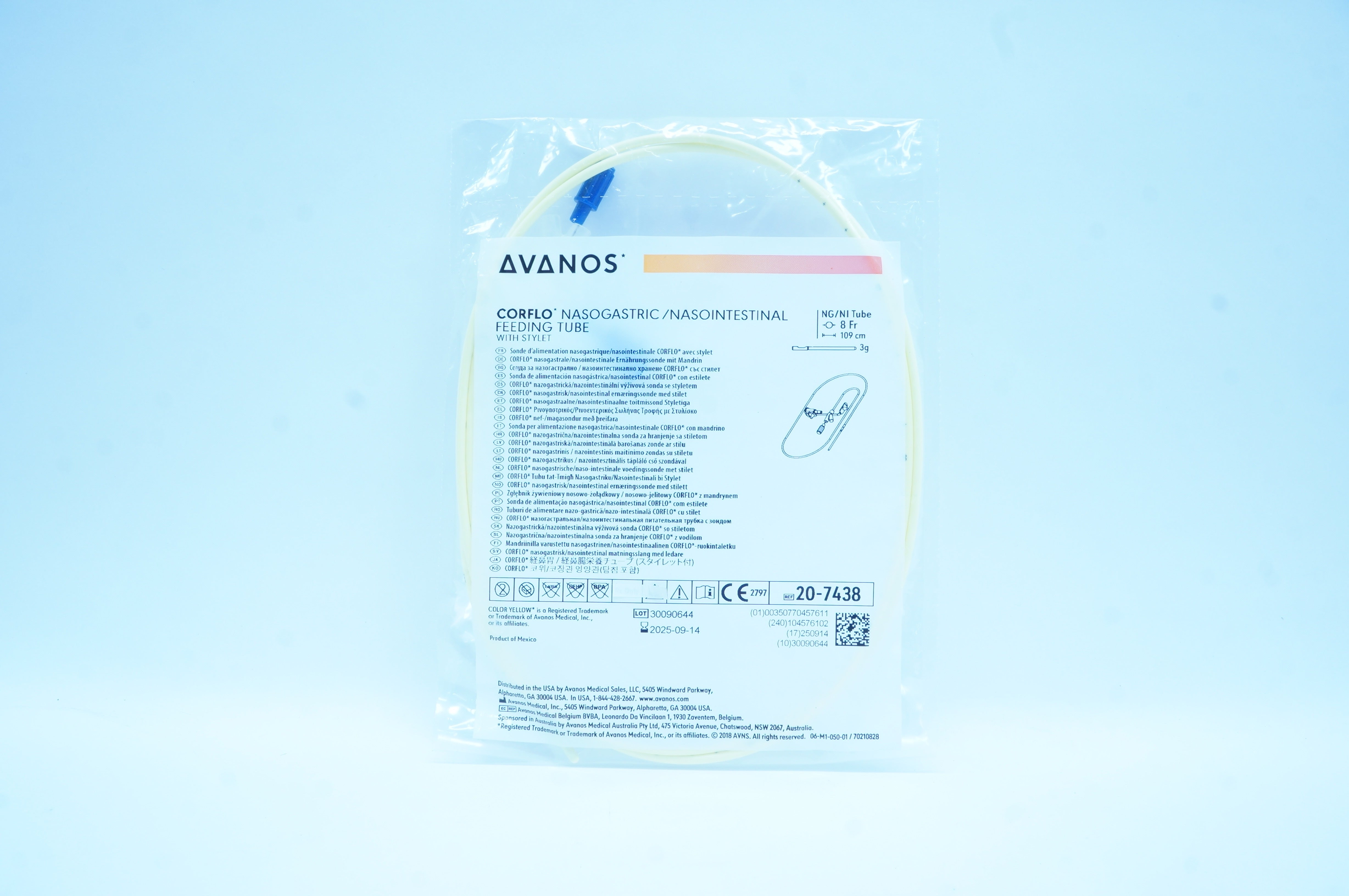 Avanos 20-7438 CORFLO Nasogastric/Nasointestinal Feeding Tube  8Fr. x 109cm