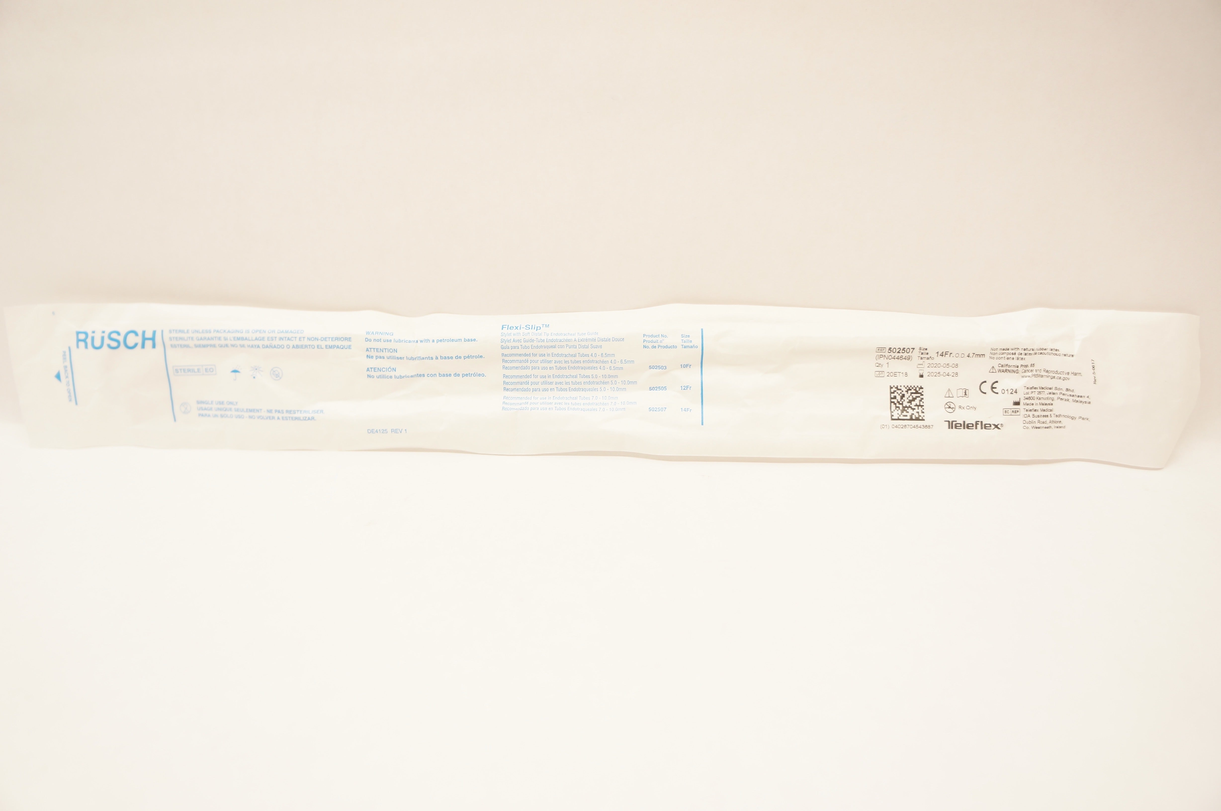 Teleflex 502507 Rusch Flexi-Slip Stylet With Soft Distal Tip 14Fr x 4.7mm OD