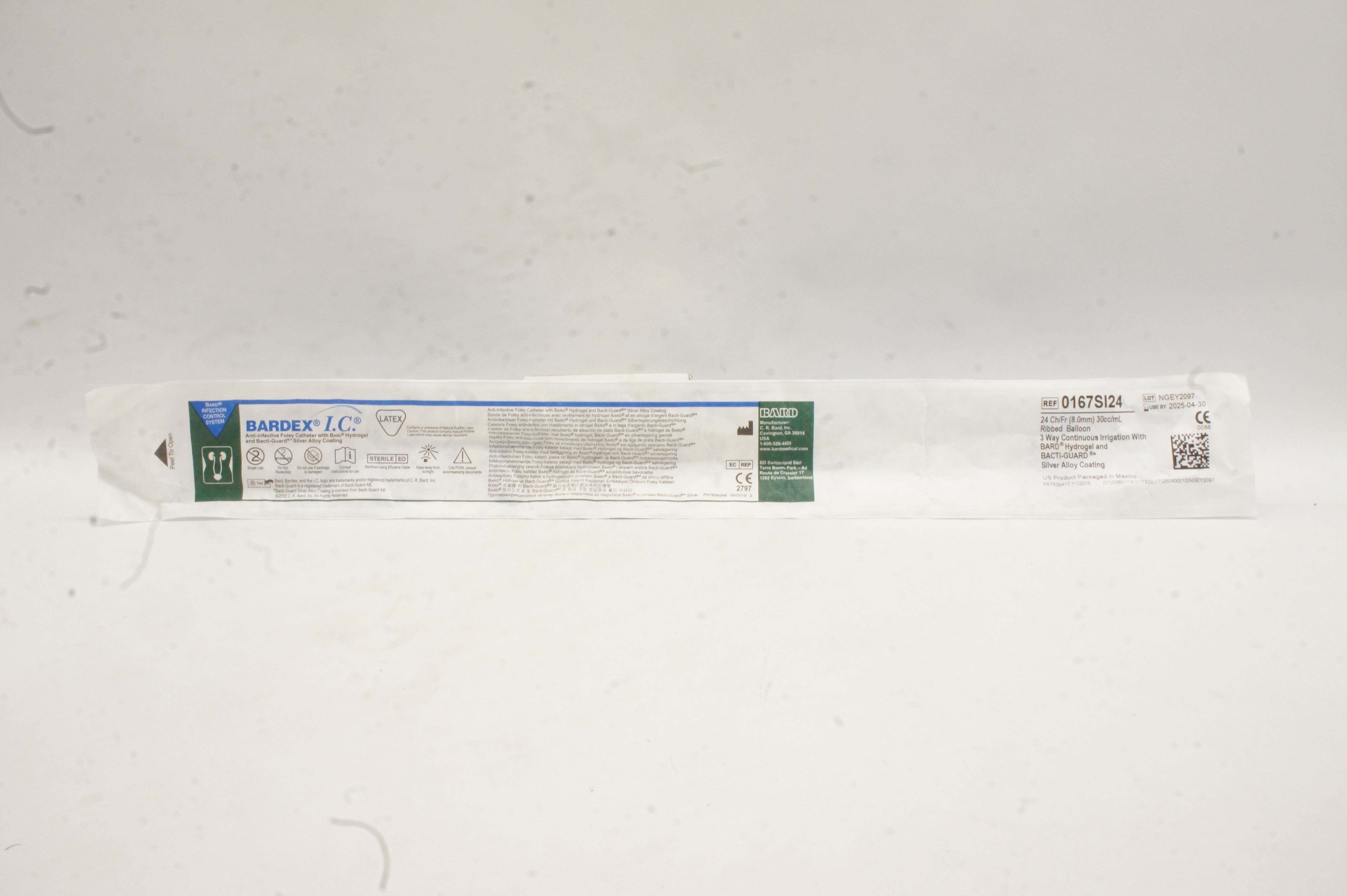 Bard 0167SI24 Bardex I.C. Anti-Infective Foley Cath. 24Ch/Fr 30cc/mL Balloon