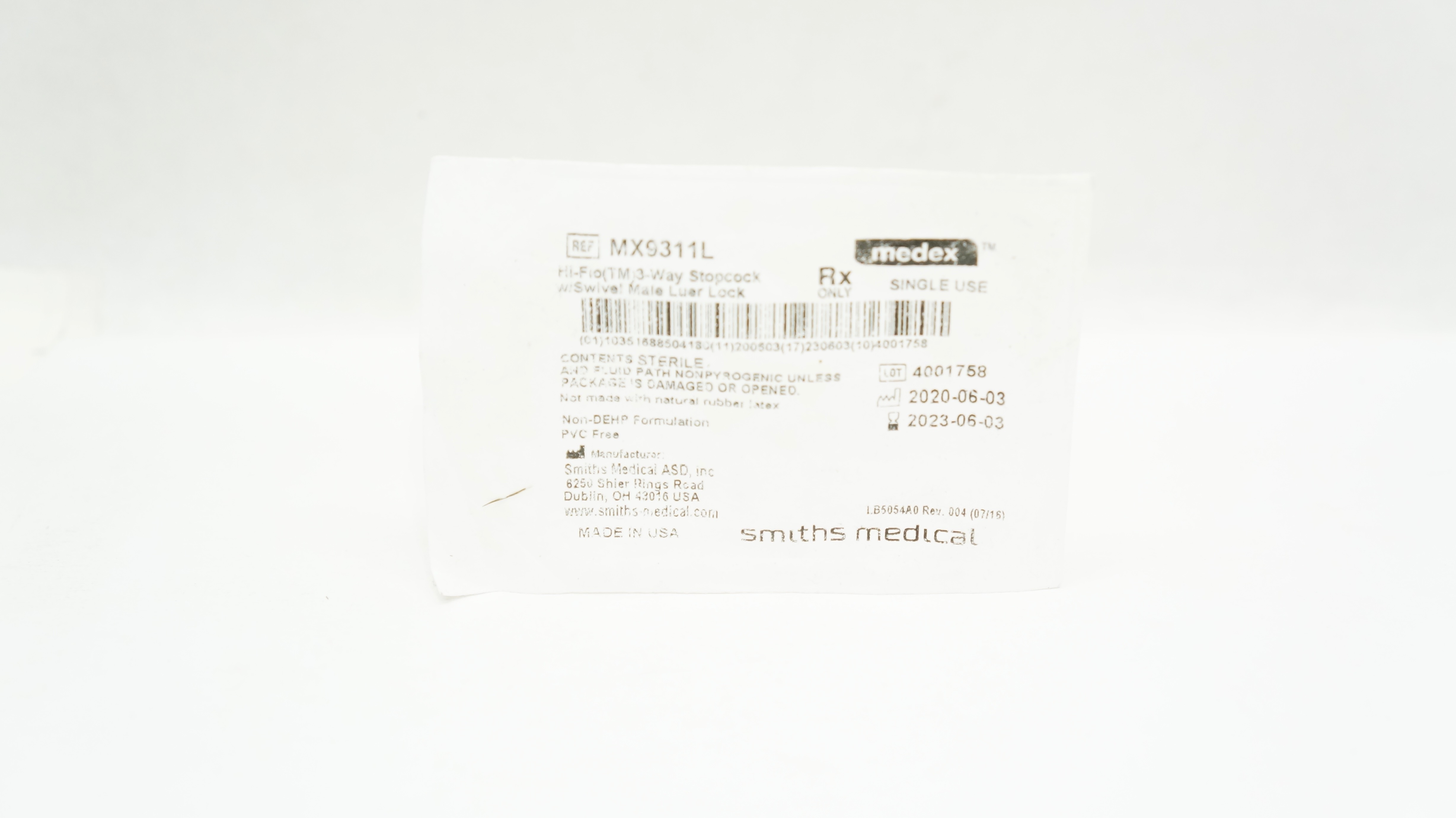 Smiths Medical MX9311L Hi-Flow 3-Way Stopcock W/Swivel Male Luer Lock (x)
