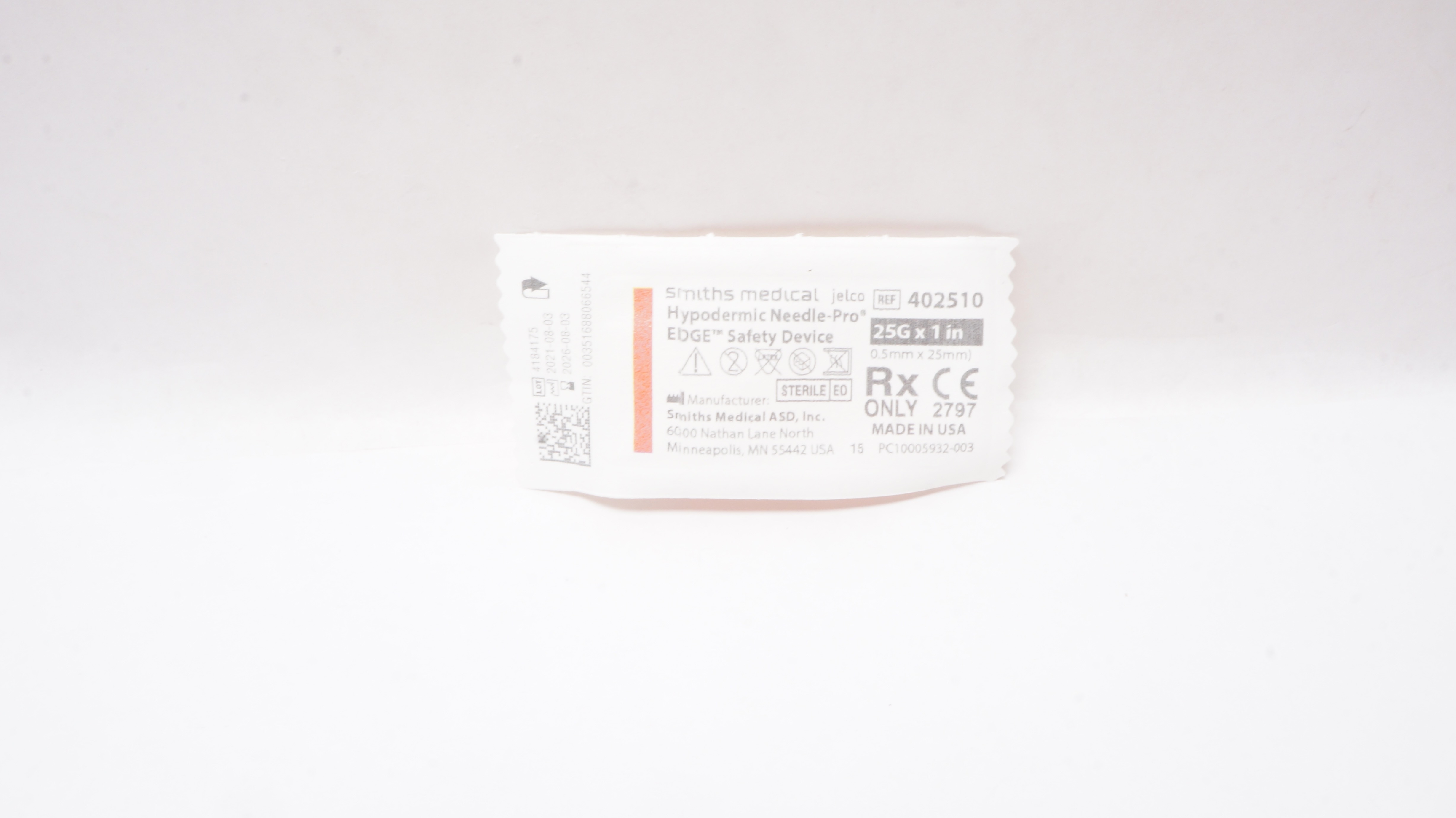 Smiths Medical 402510 Jelco Hydrodermic Ndle-Pro EDGE, Safety Device 21G x 1inch