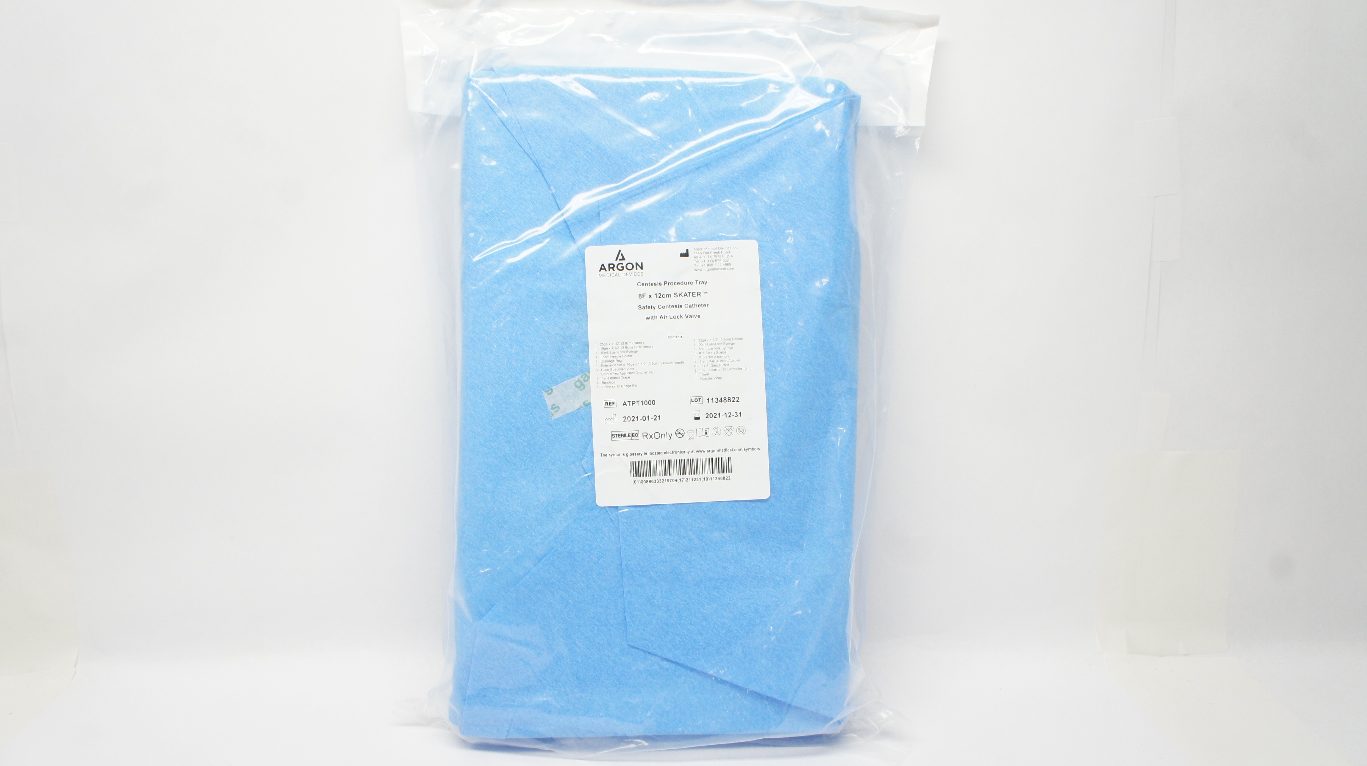 Argon ATPT1000 Centesis Procedure Tray 8F x12cm Skater Safety Centesis Cath. (x)