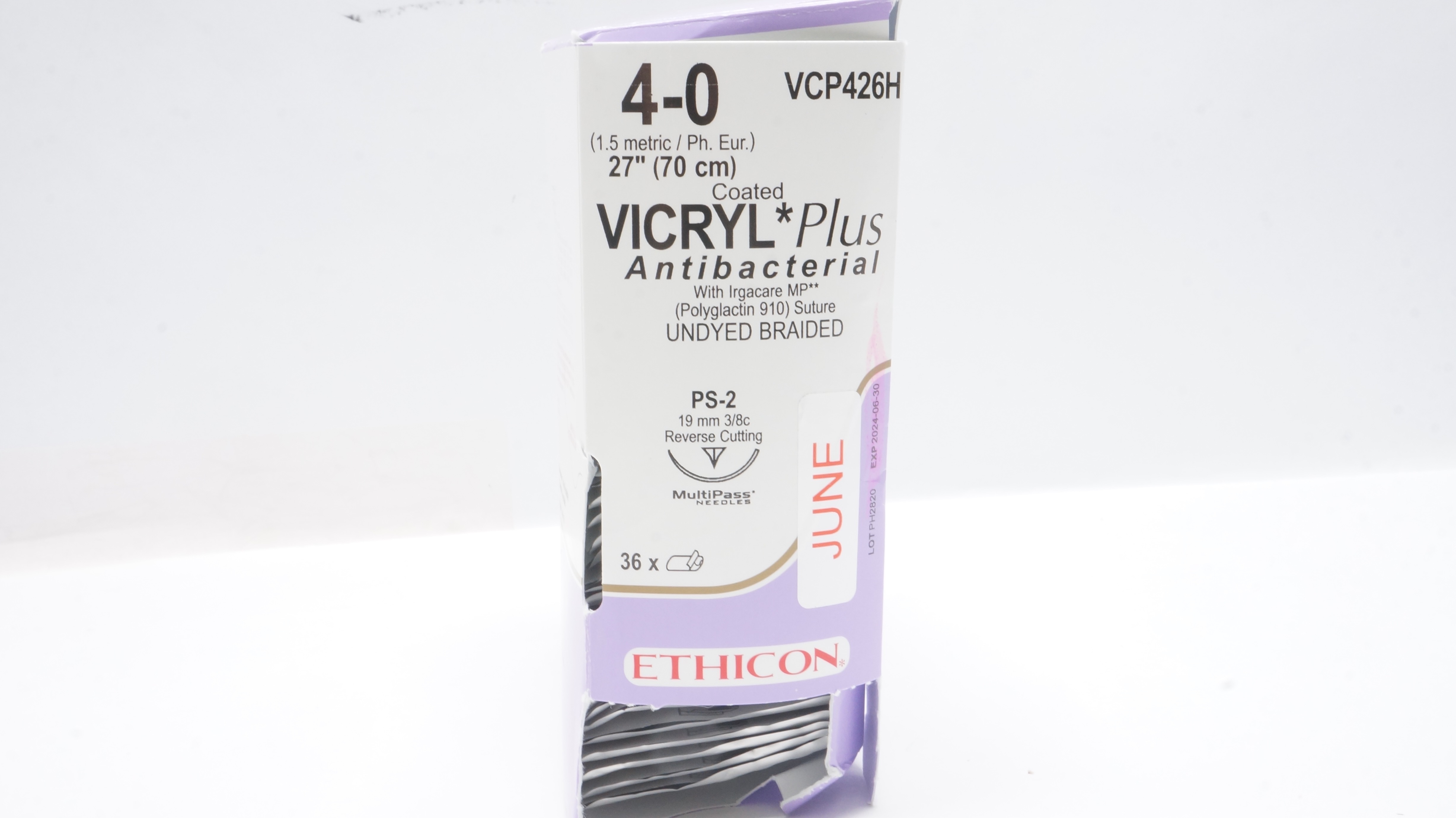 Ethicon VCP426H 4-0 Vicryl PS-2 19mm 3/8c Reverse Cutting 27inch (x)- Box of 33