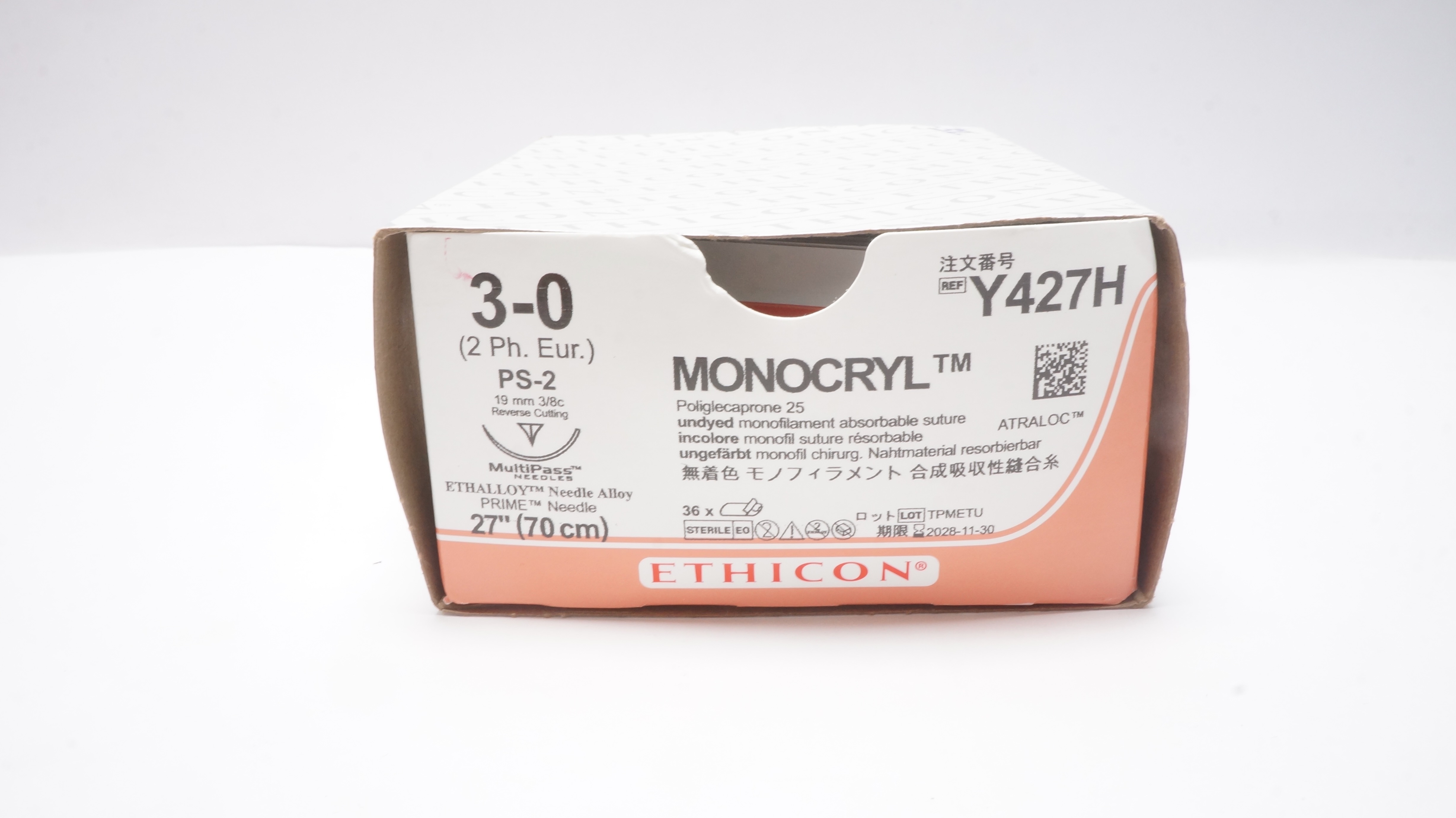 Ethicon Y427H 3-0 Stre PS-2 19mm 3/8c Reverse Cutting 27inch - Box of 32