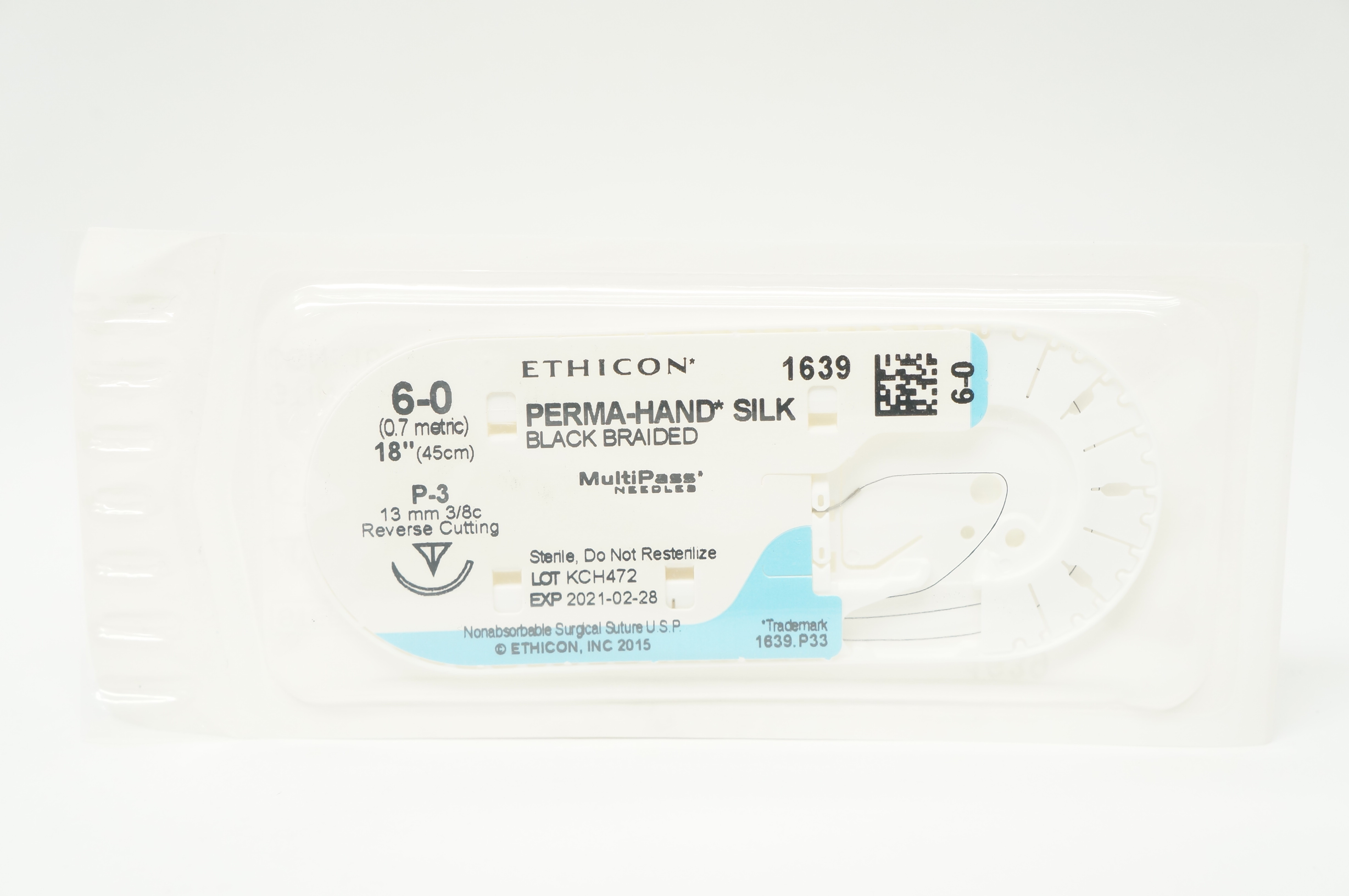 Ethicon 1639 6-0 PERMA-HAND SILK, P-3, 13mm 3/8c Reverse Cutting, 18inch (x)