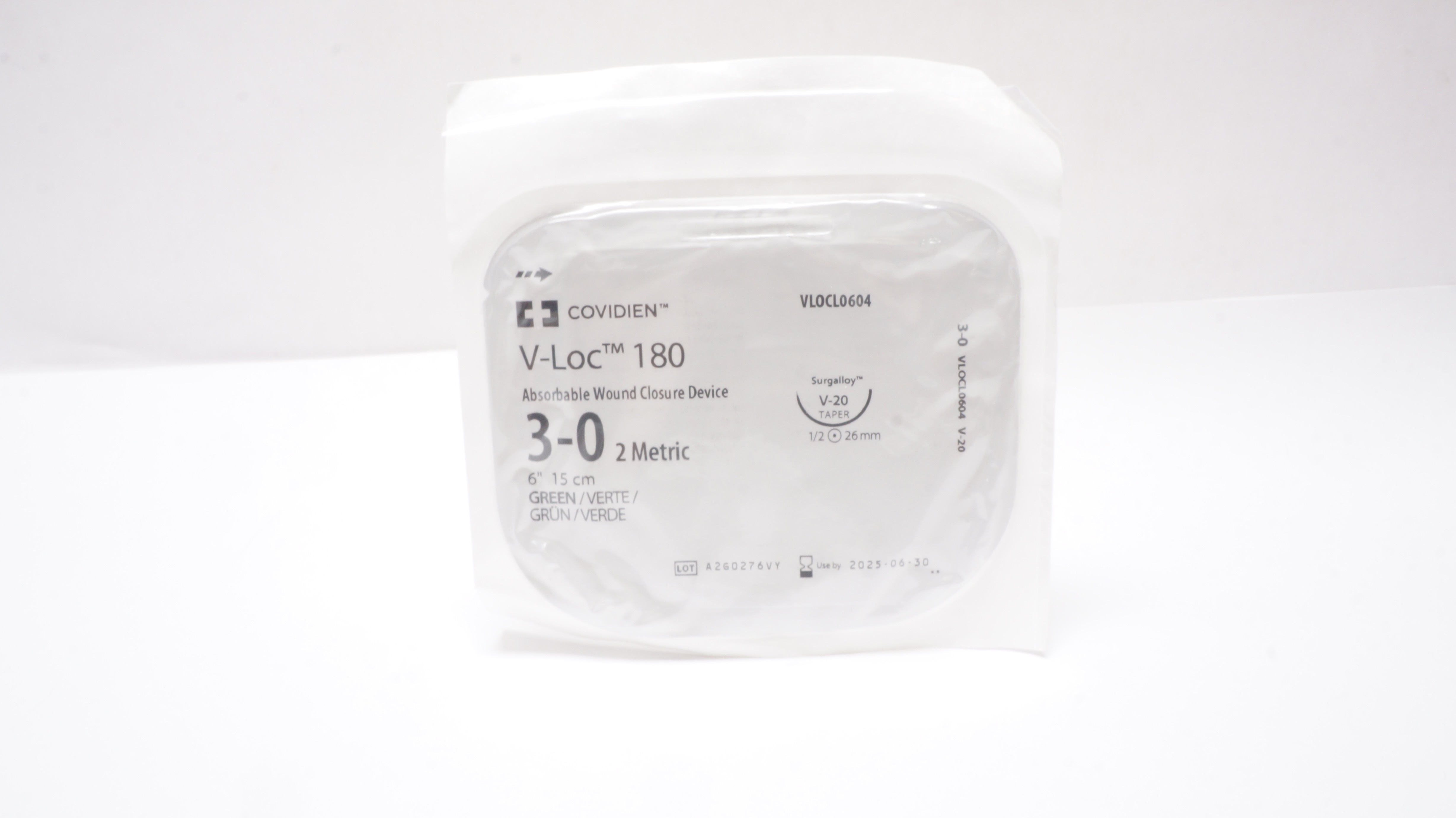 Covidien VLOCL0604 3-0 V-Loc 180 Wound Closure Device V-20 26mm 1/2c Taper 6inch